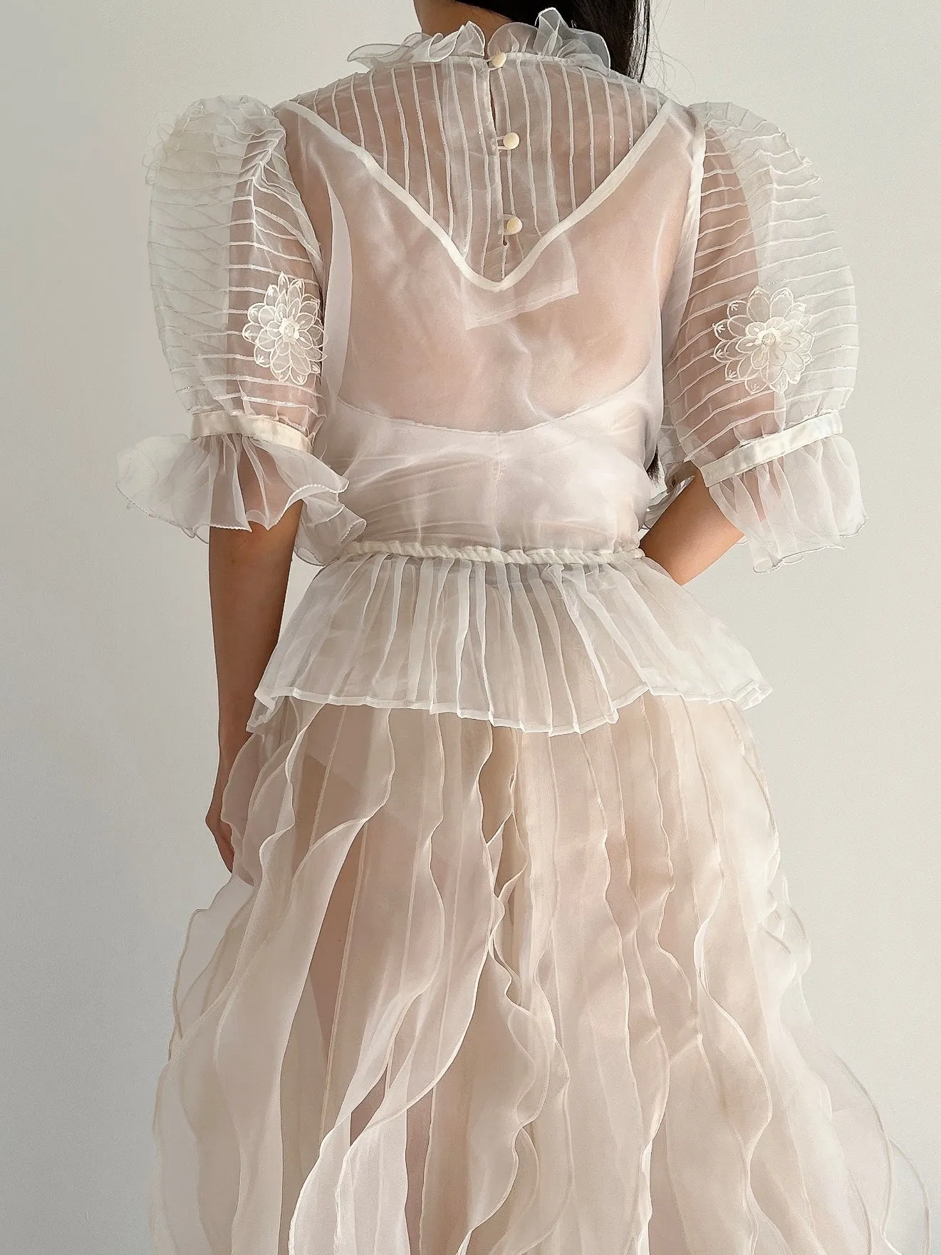 Vintage Organza Puff Sleeve Top - M