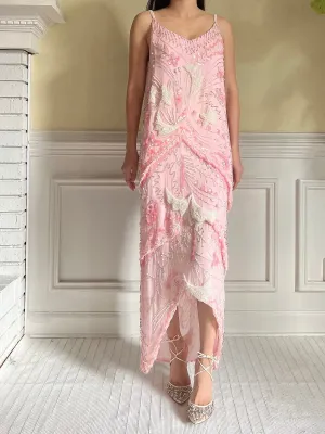 Vintage Pink Silk Beaded Dress - S-M
