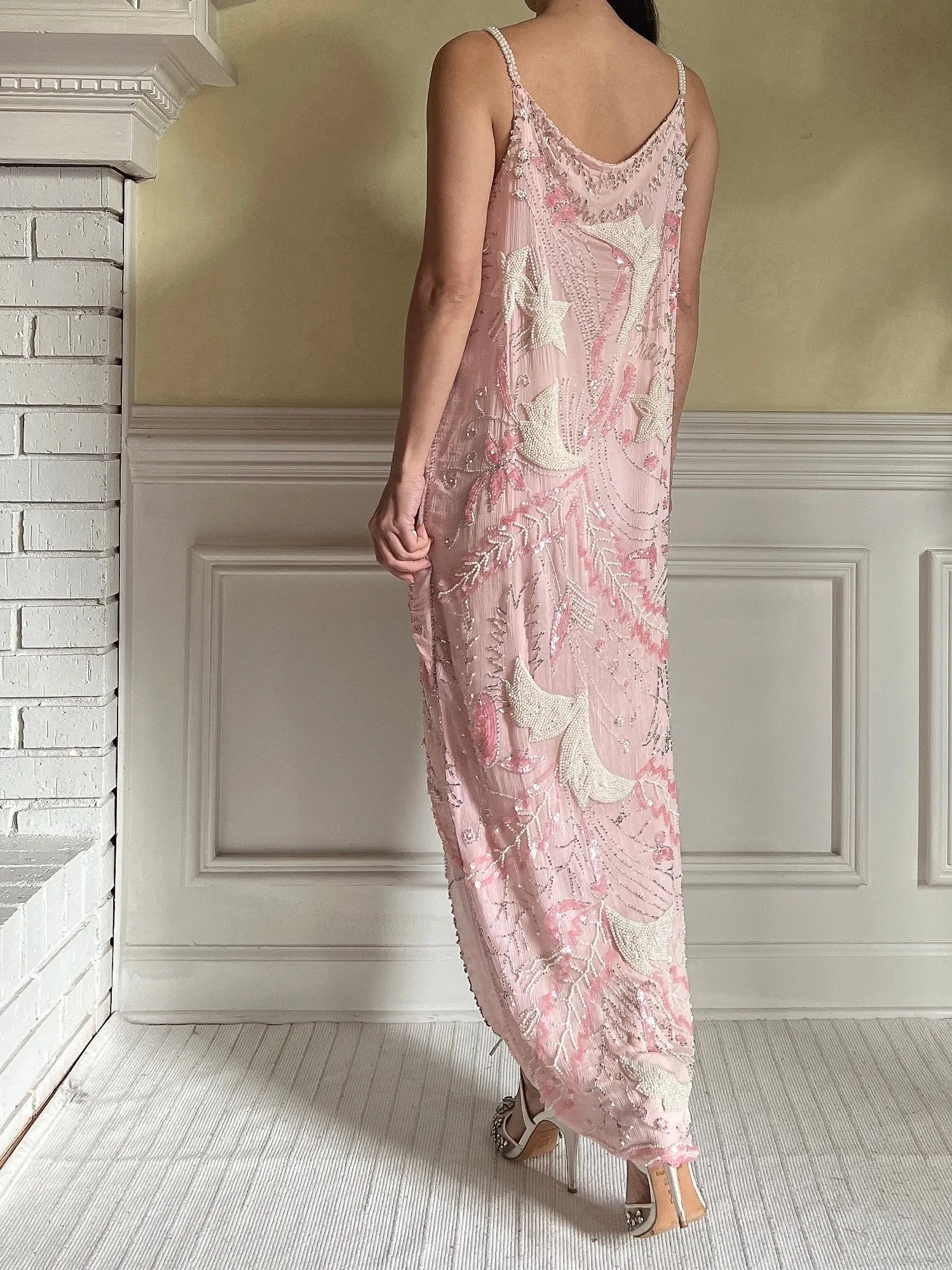 Vintage Pink Silk Beaded Dress - S-M