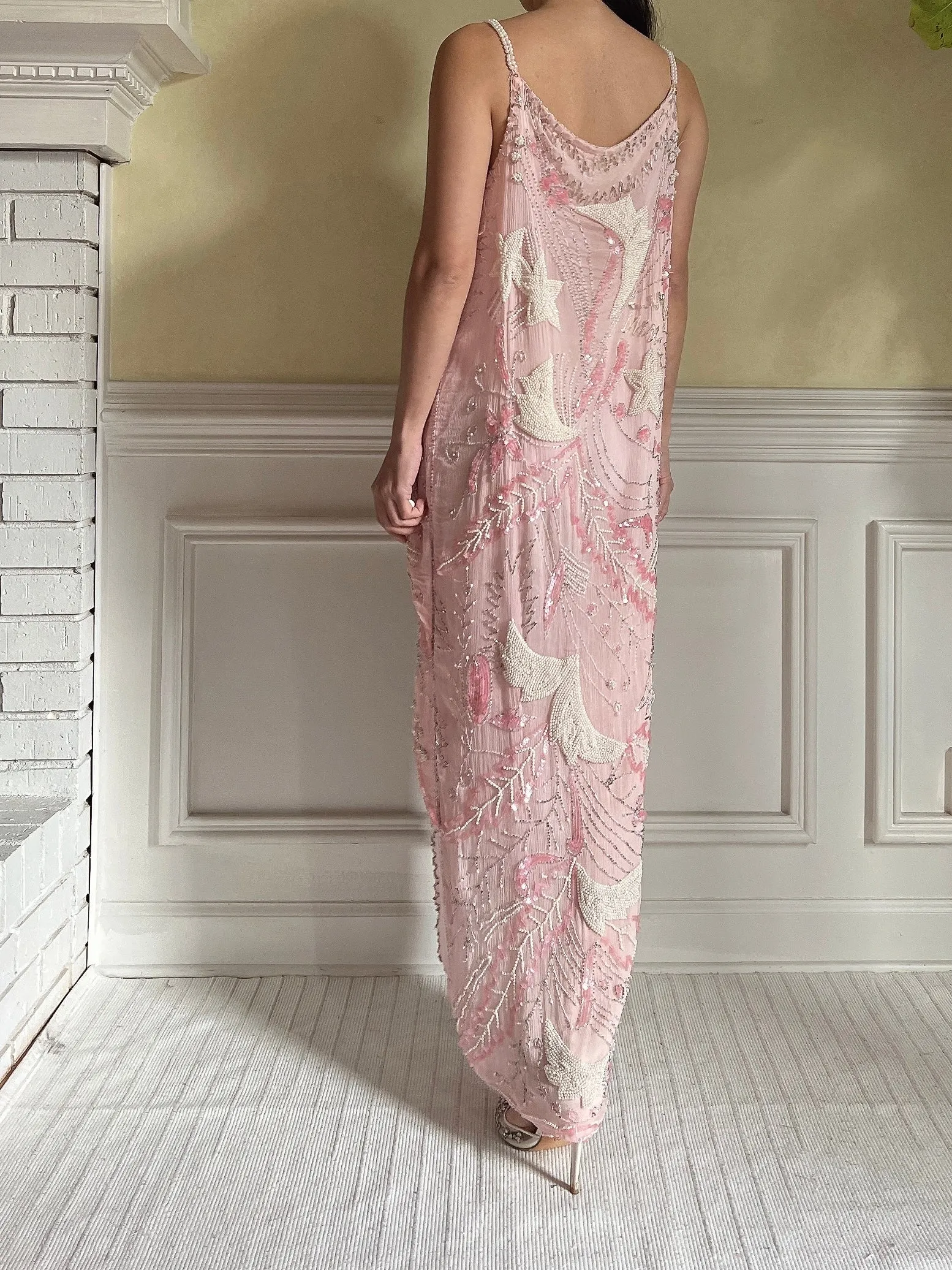 Vintage Pink Silk Beaded Dress - S-M