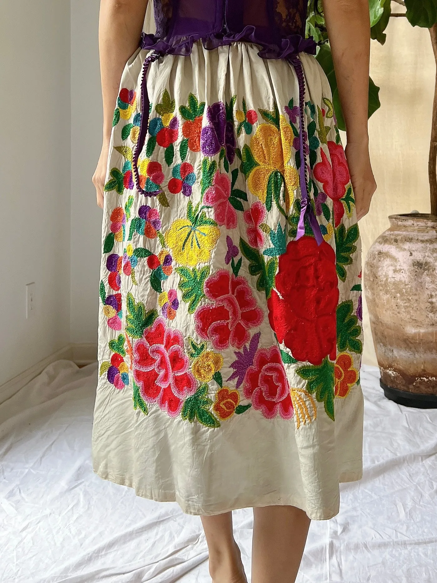 Vintage Rayon Embroidered Skirt - S/M
