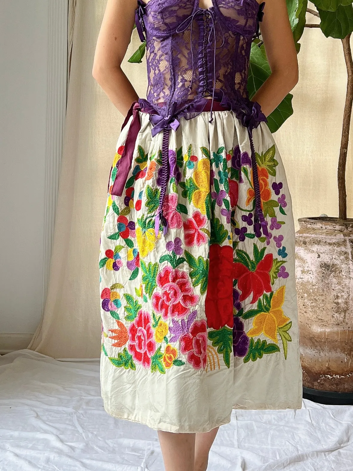 Vintage Rayon Embroidered Skirt - S/M