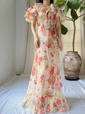 Vintage Ruffle Voile Dress - S