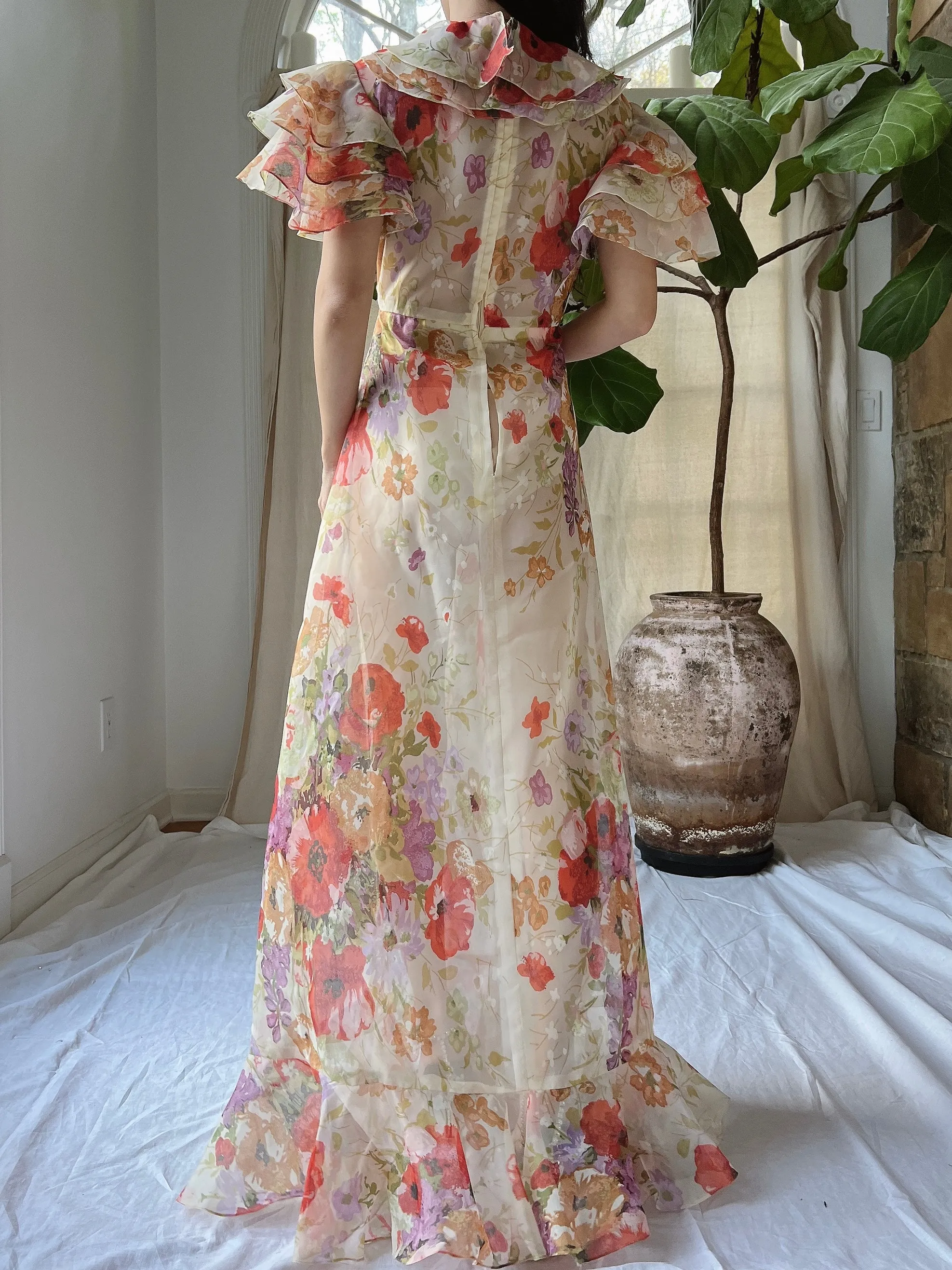 Vintage Ruffle Voile Dress - S