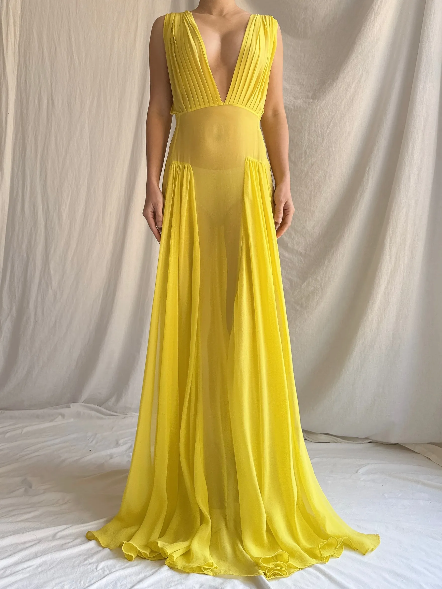Vintage Sheer Silk Chiffon Gown - M