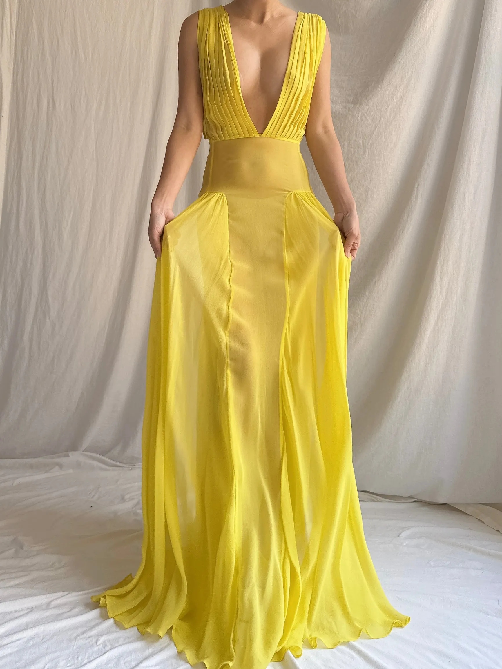 Vintage Sheer Silk Chiffon Gown - M