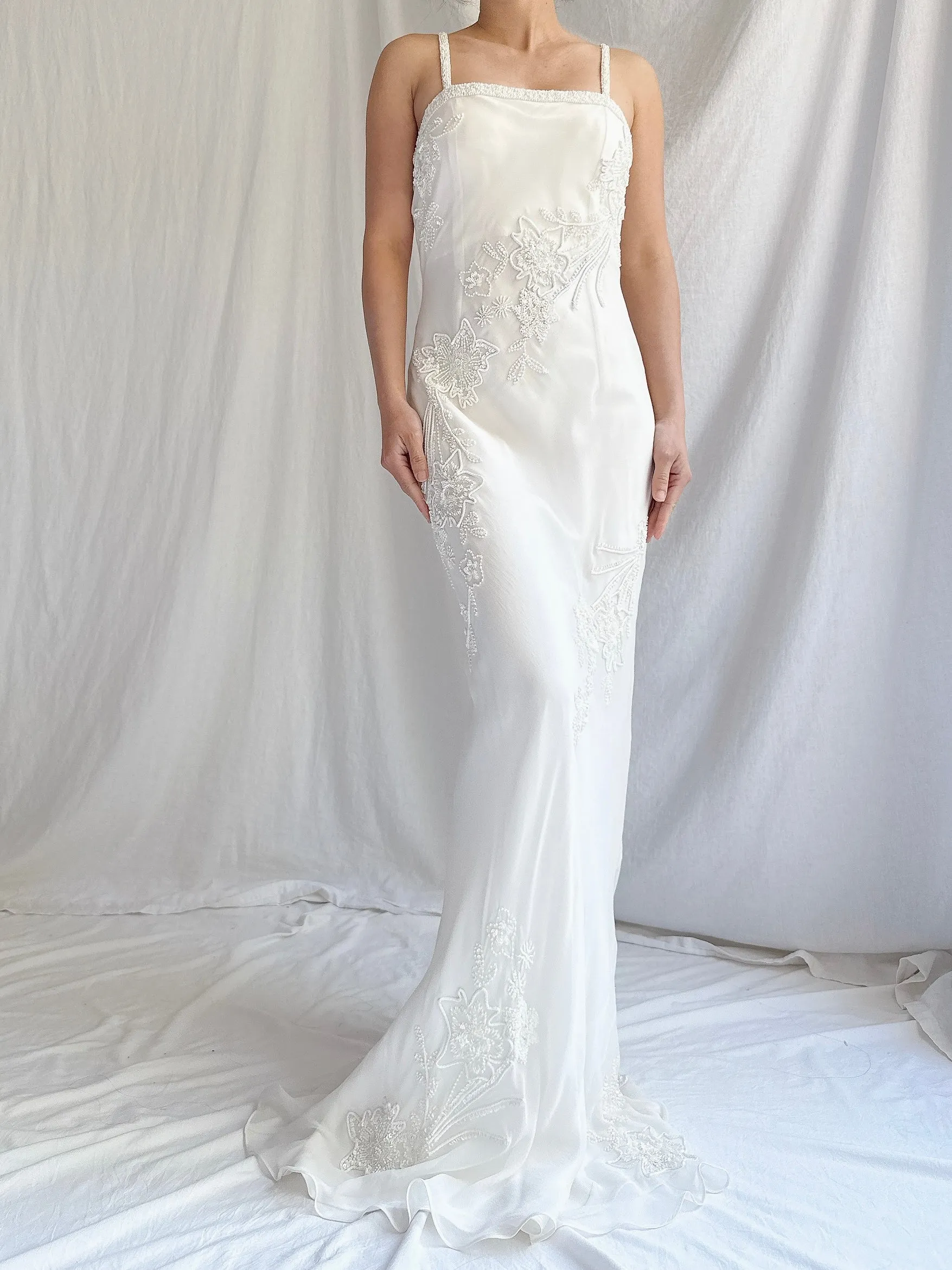 Vintage Silk Chiffon Beaded Dress - S