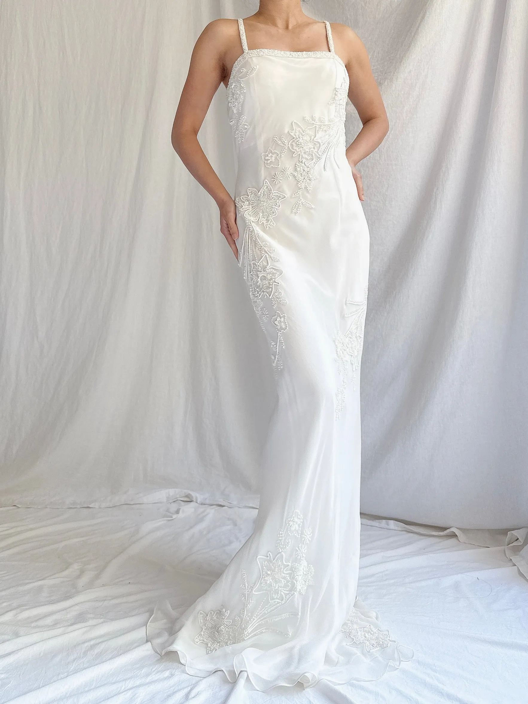 Vintage Silk Chiffon Beaded Dress - S