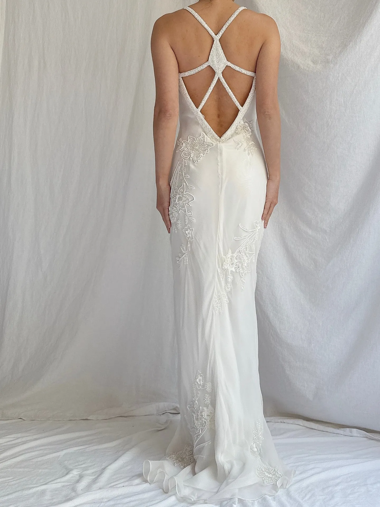 Vintage Silk Chiffon Beaded Dress - S