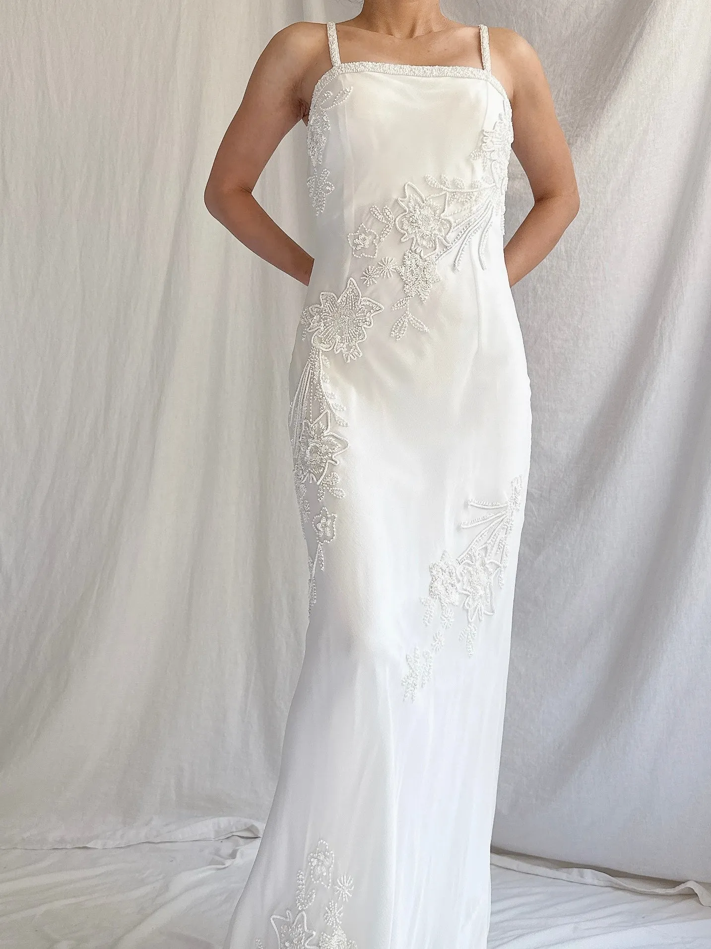 Vintage Silk Chiffon Beaded Dress - S