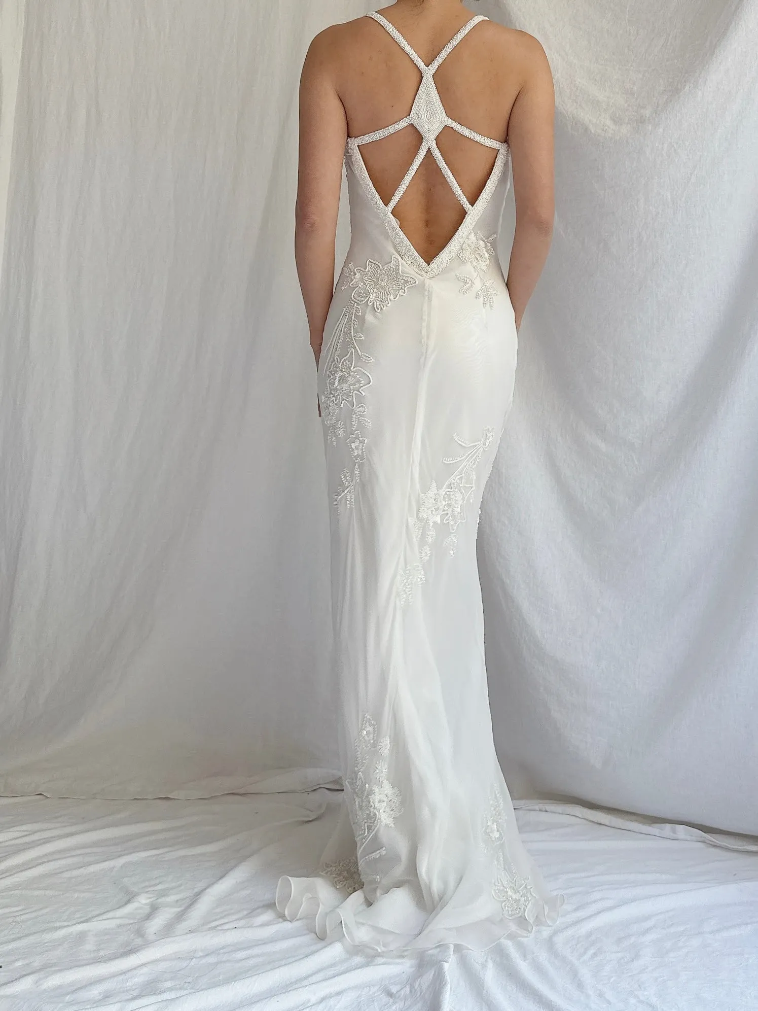 Vintage Silk Chiffon Beaded Dress - S