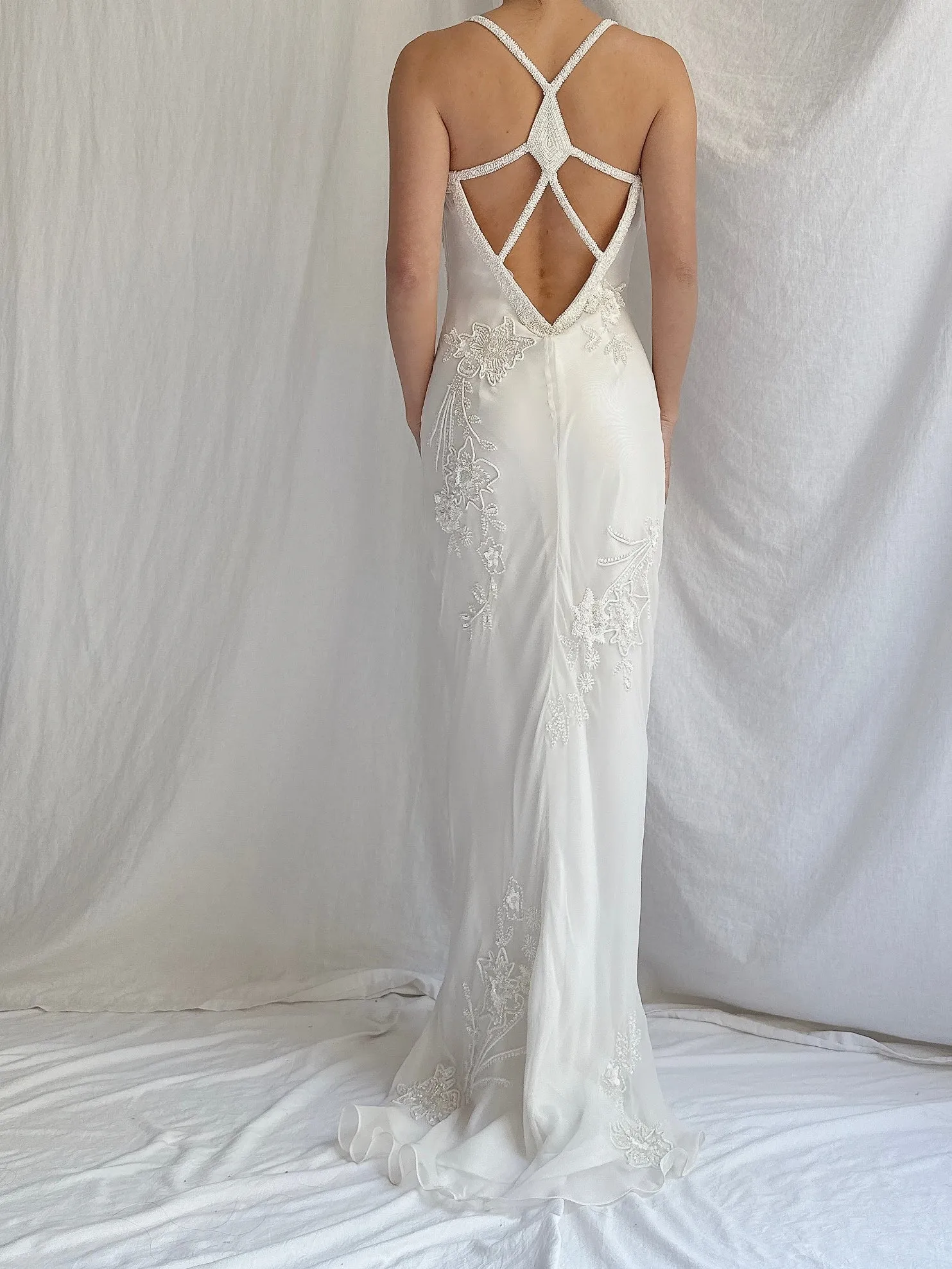 Vintage Silk Chiffon Beaded Dress - S