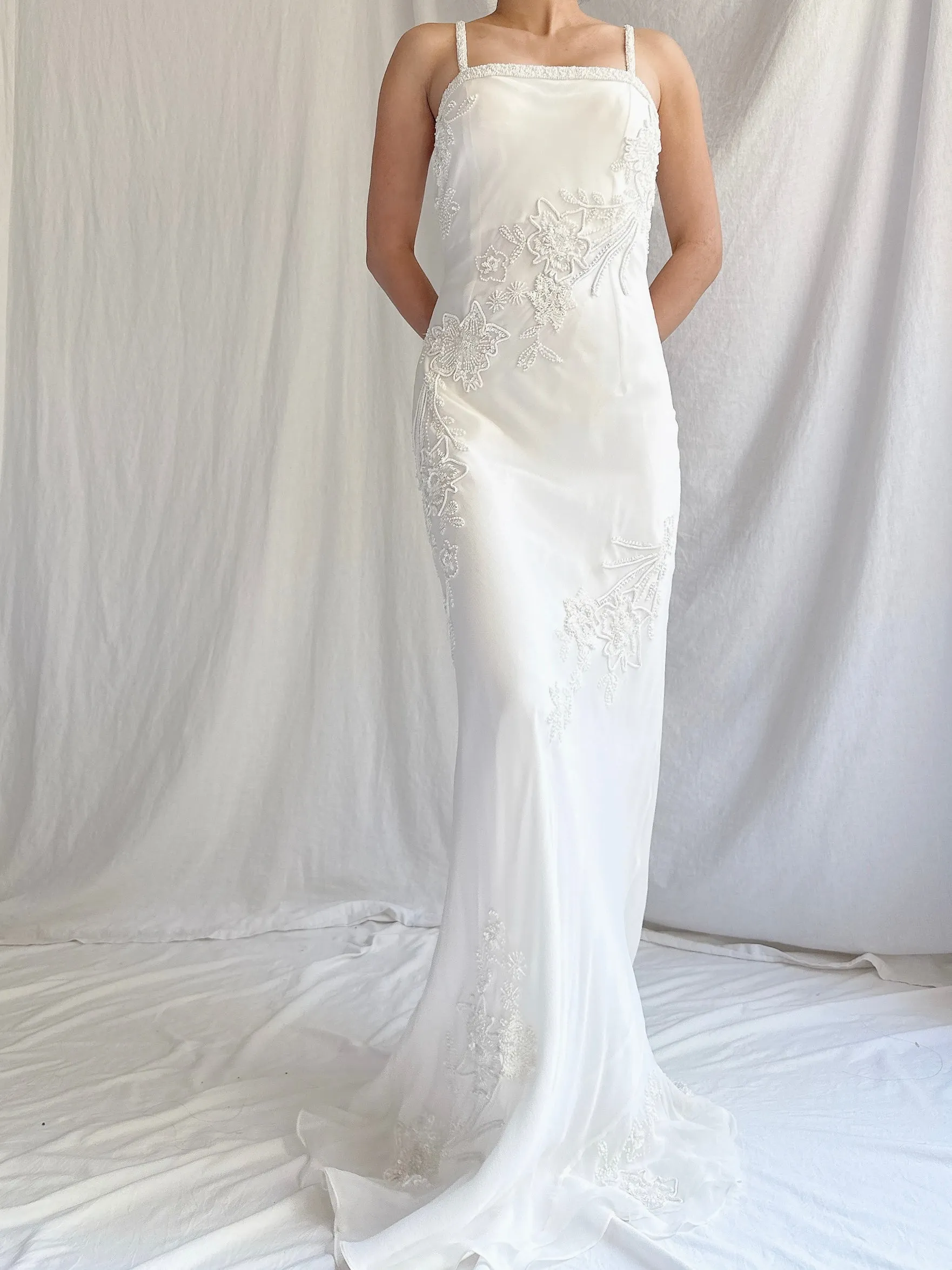 Vintage Silk Chiffon Beaded Dress - S