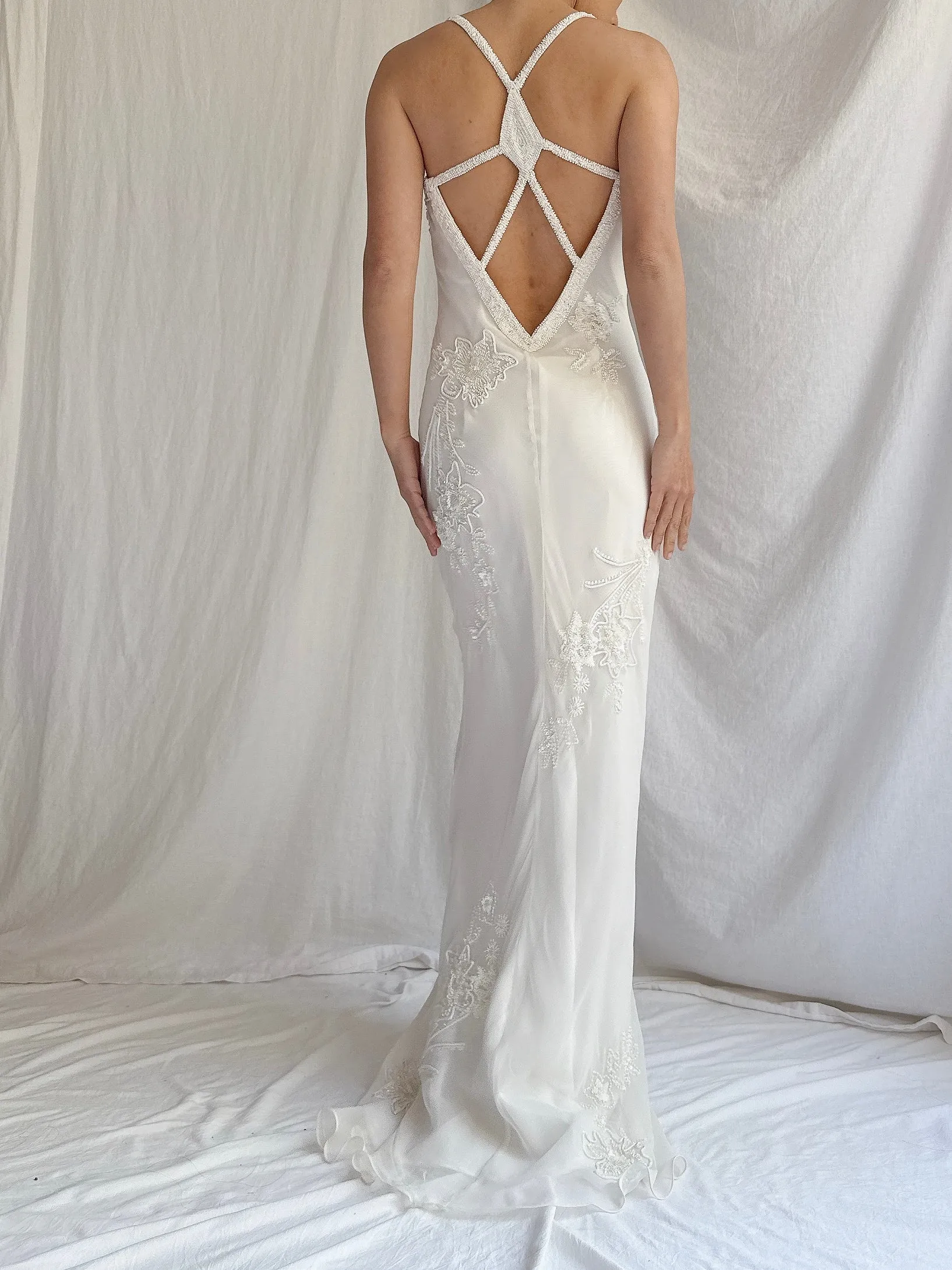 Vintage Silk Chiffon Beaded Dress - S