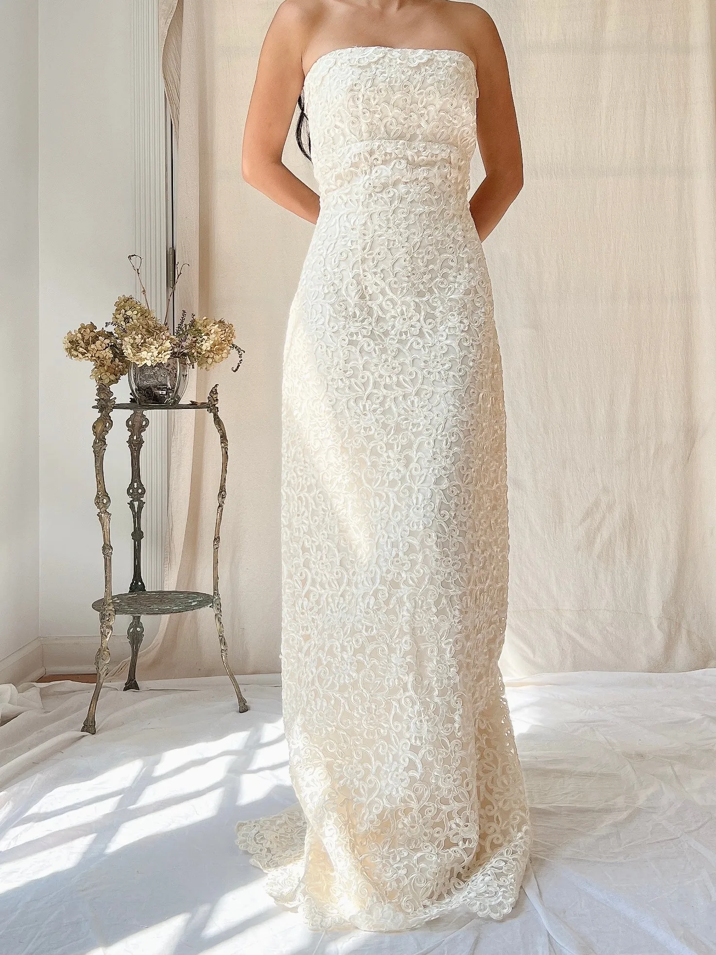 Vintage Silk Embroidered Column Gown - S/6