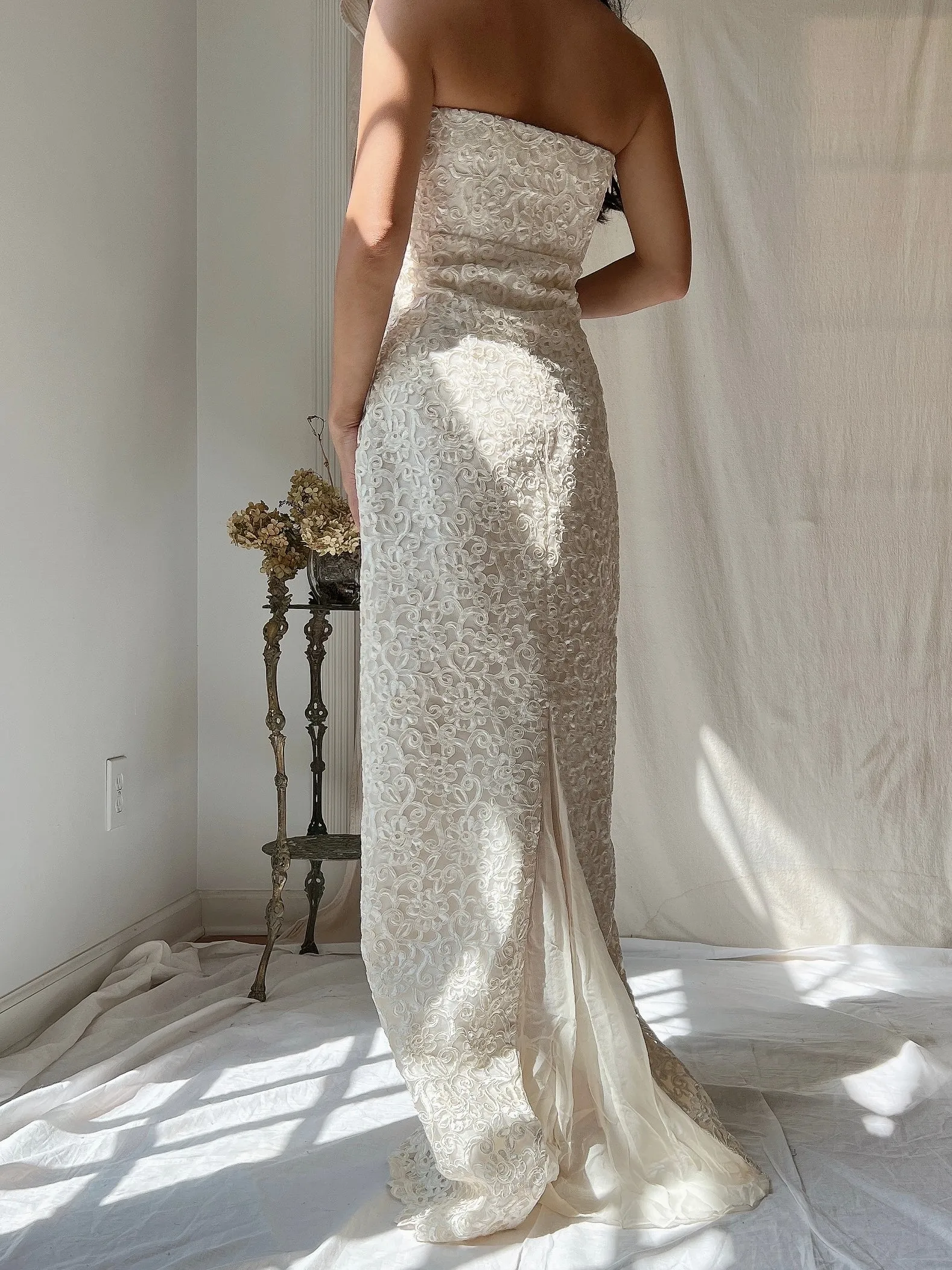 Vintage Silk Embroidered Column Gown - S/6