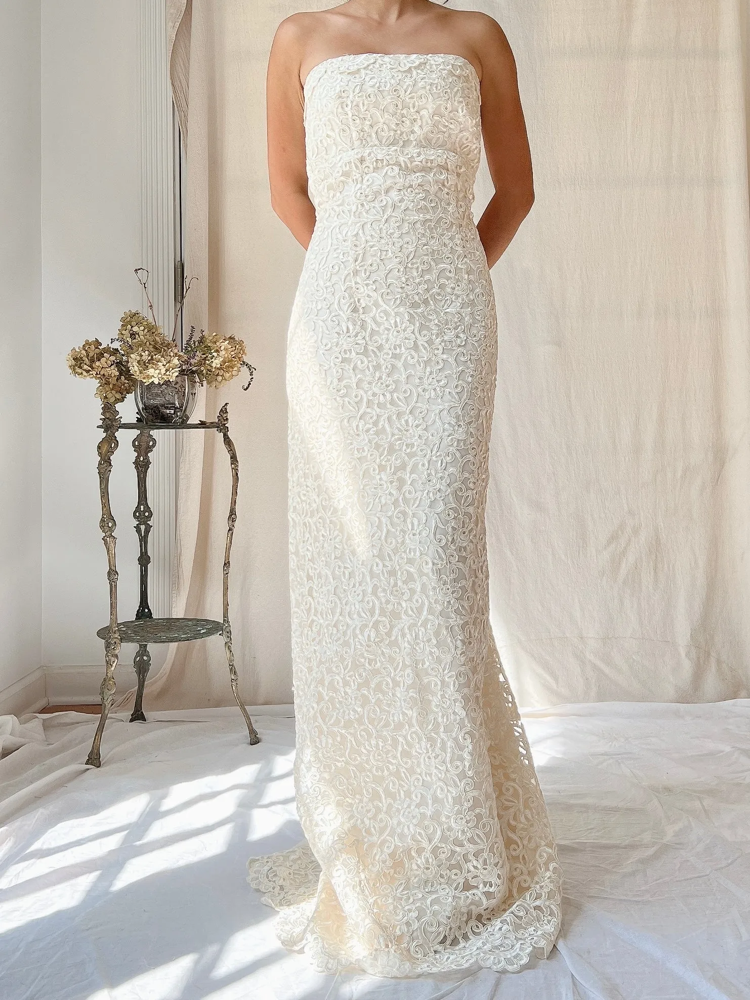 Vintage Silk Embroidered Column Gown - S/6