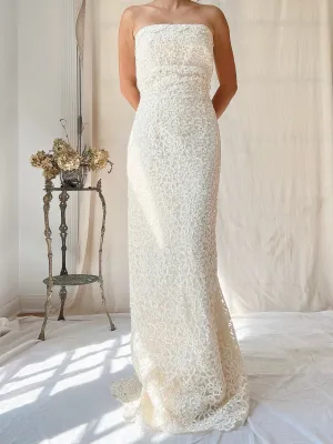 Vintage Silk Embroidered Column Gown - S/6