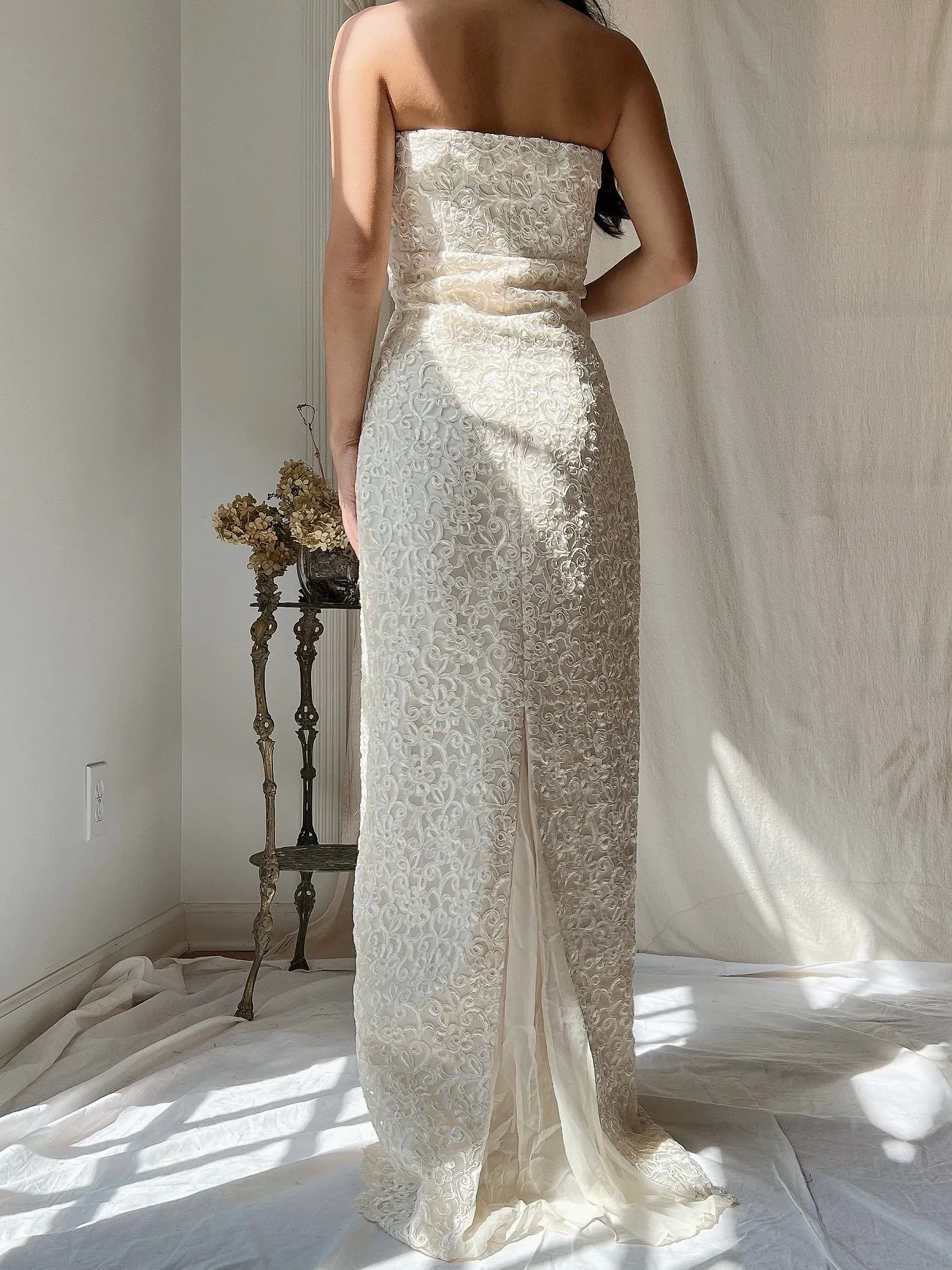 Vintage Silk Embroidered Column Gown - S/6