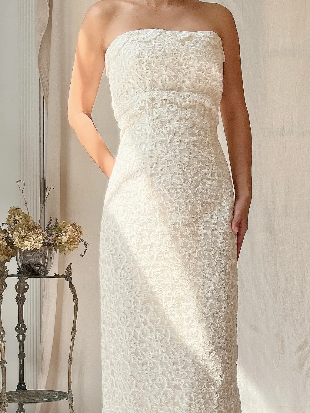 Vintage Silk Embroidered Column Gown - S/6