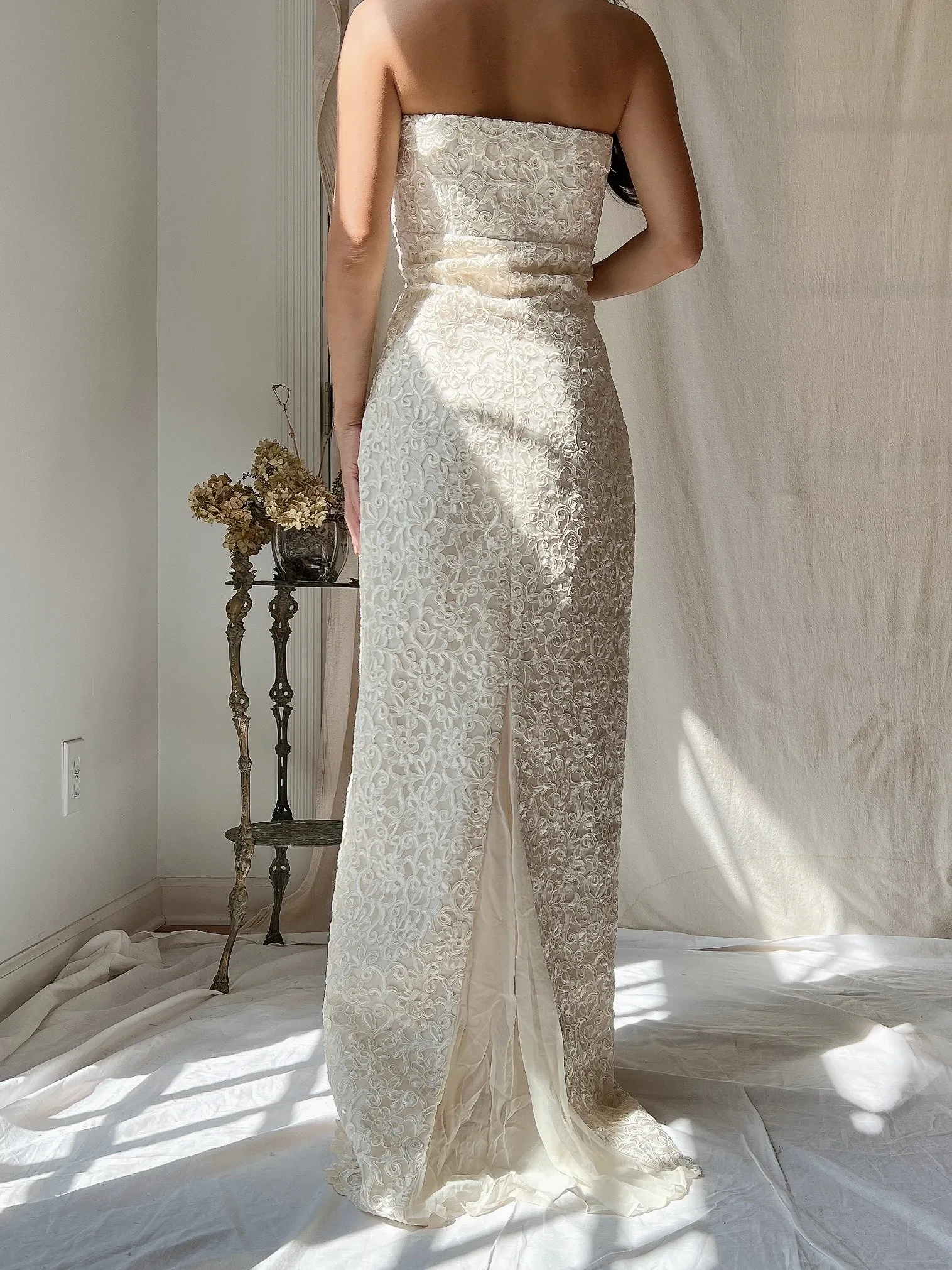 Vintage Silk Embroidered Column Gown - S/6