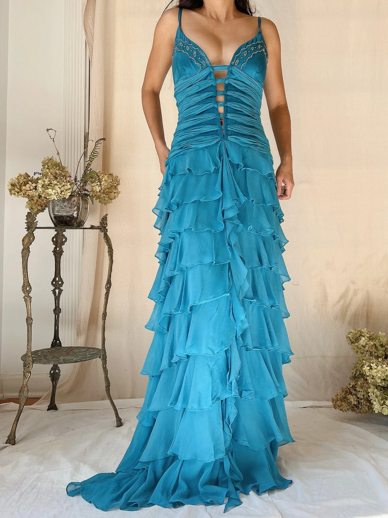 Vintage Silk Layered  Ribbon Dress - S