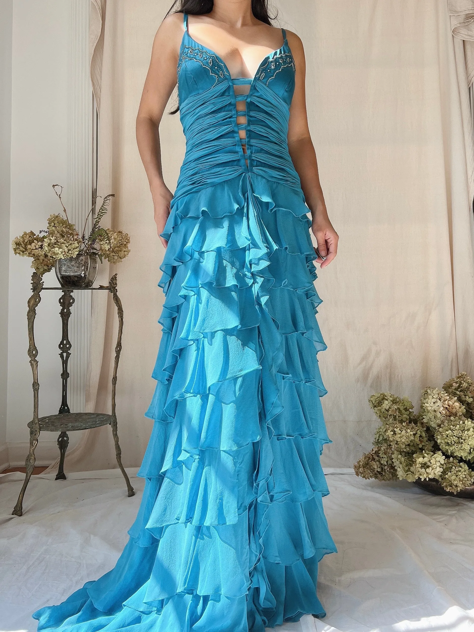 Vintage Silk Layered  Ribbon Dress - S