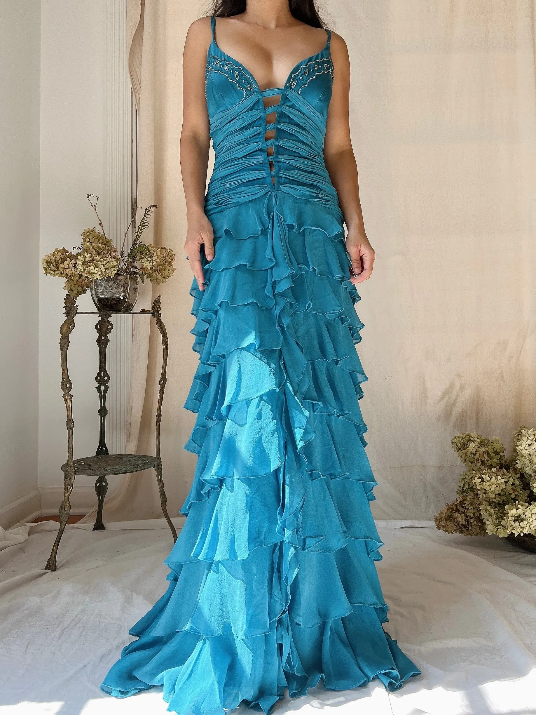 Vintage Silk Layered  Ribbon Dress - S