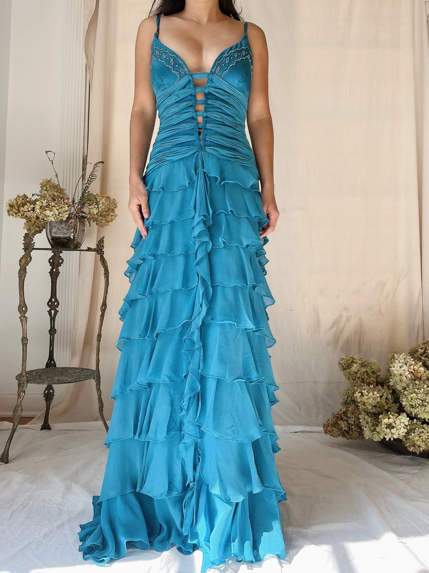 Vintage Silk Layered  Ribbon Dress - S