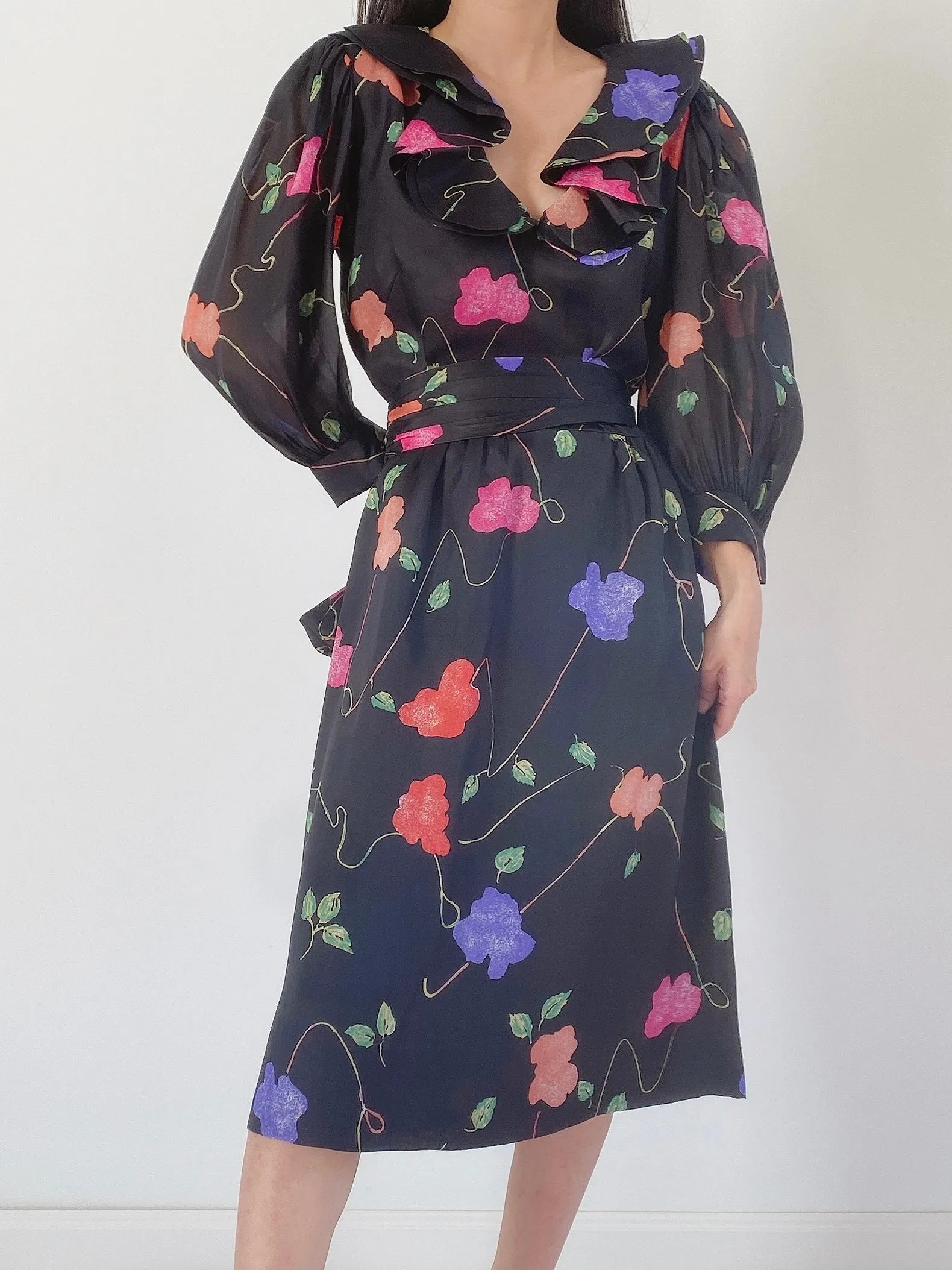 Vintage Silk Organza Ruffle Dress - S