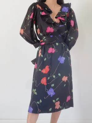 Vintage Silk Organza Ruffle Dress - S