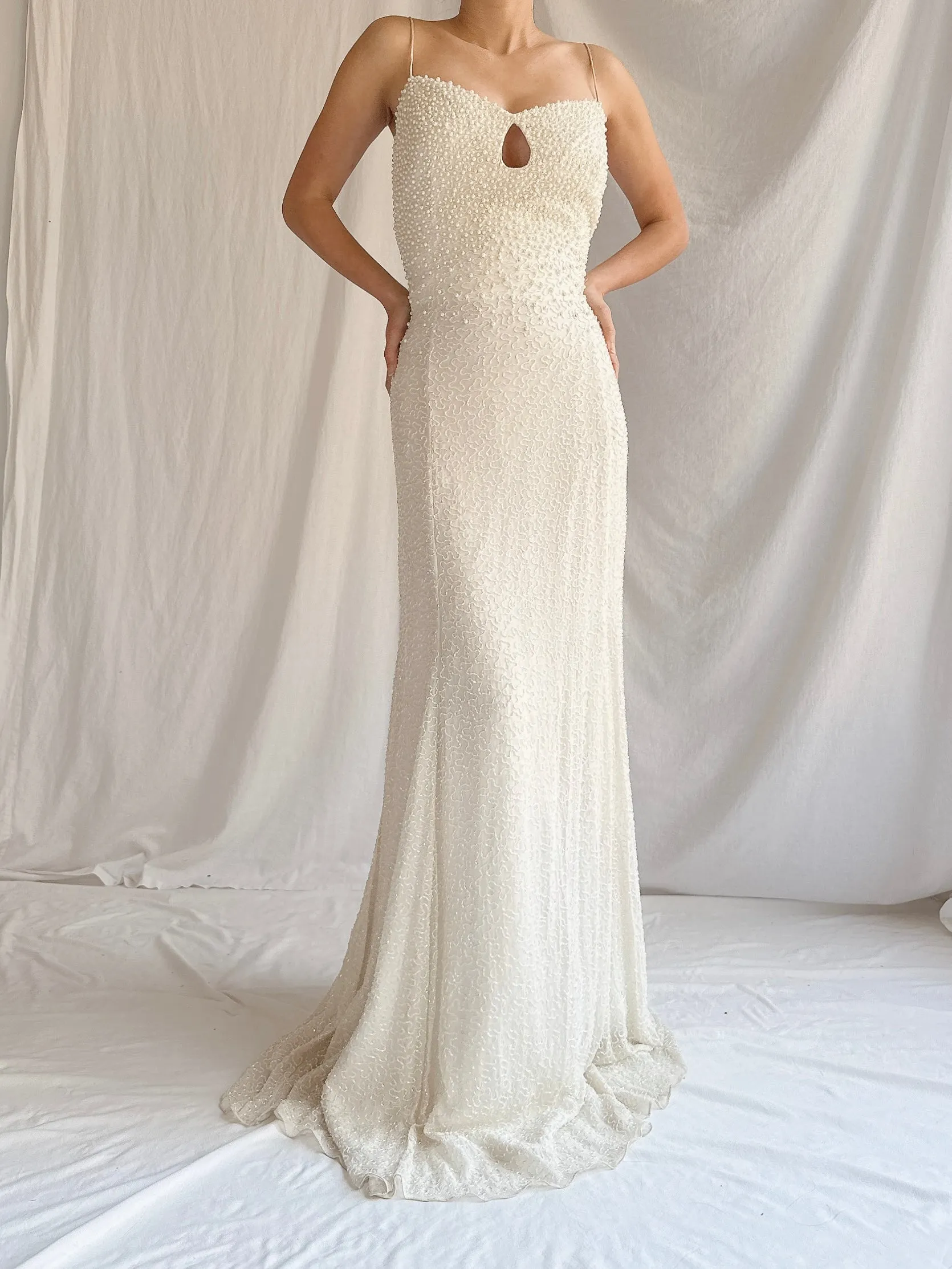 Vintage Silk Pearl Beaded Gown - M