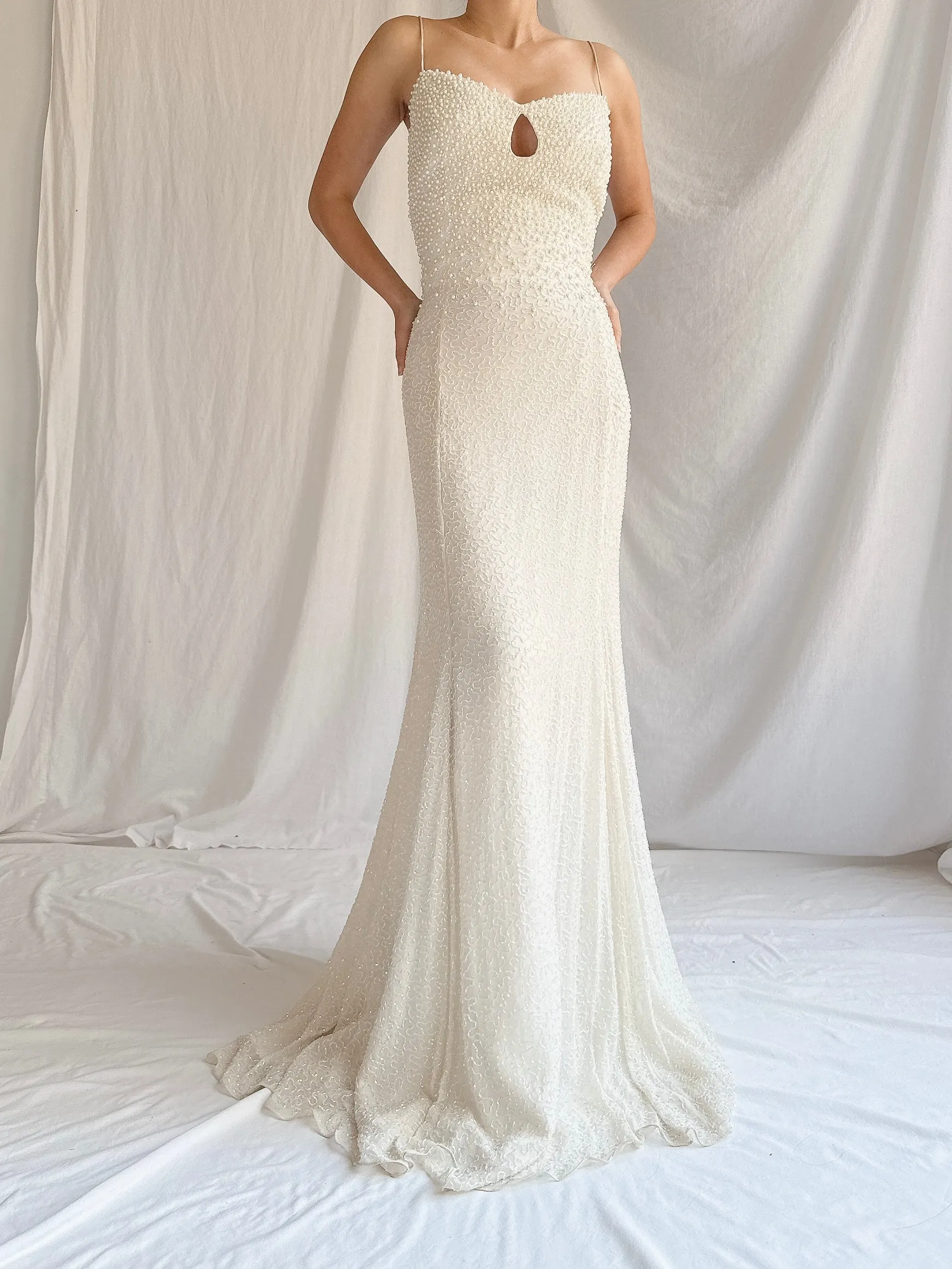 Vintage Silk Pearl Beaded Gown - M