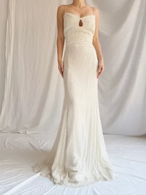 Vintage Silk Pearl Beaded Gown - M