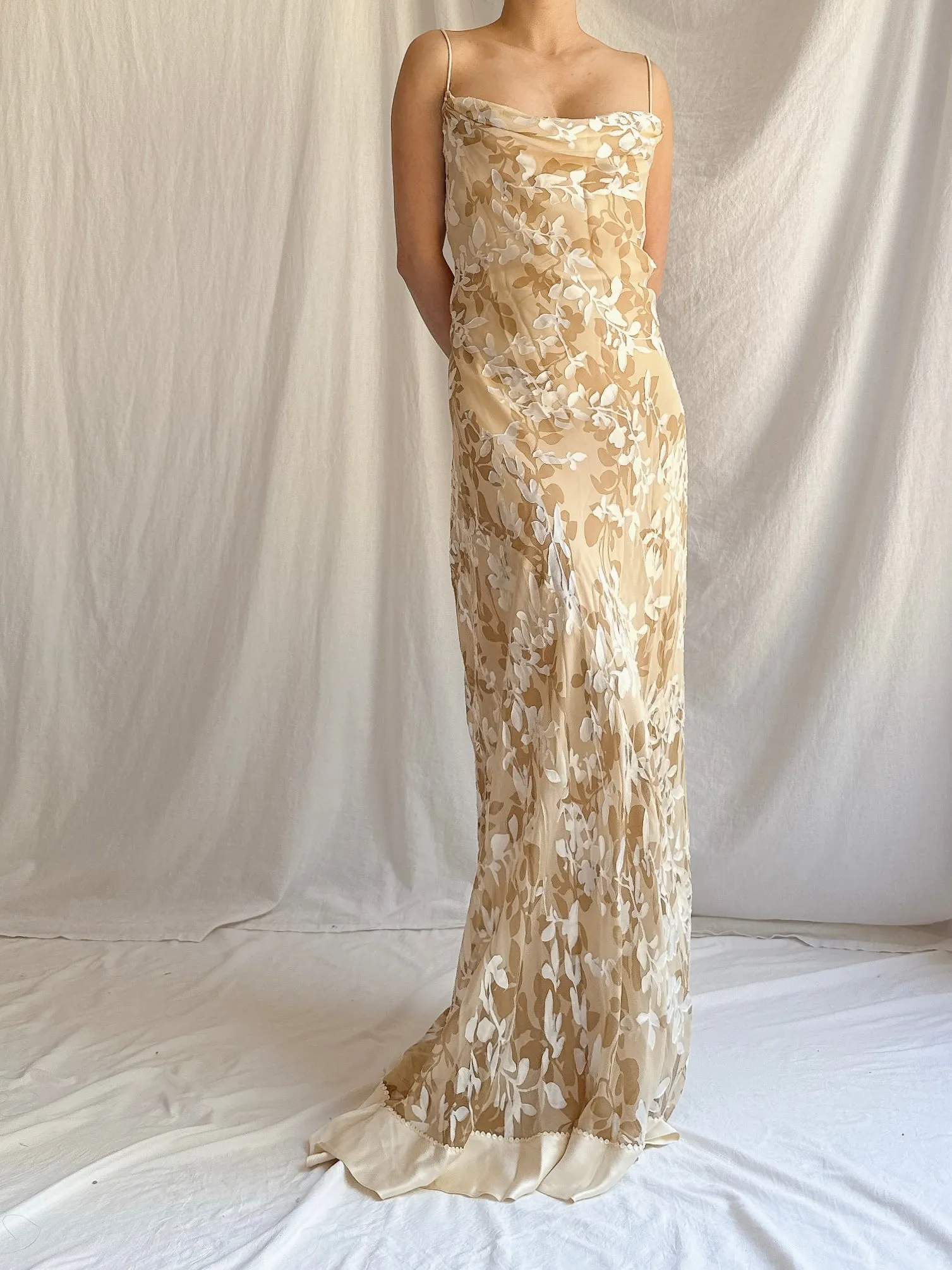 Vintage Silk/Rayon Floral Gown - M