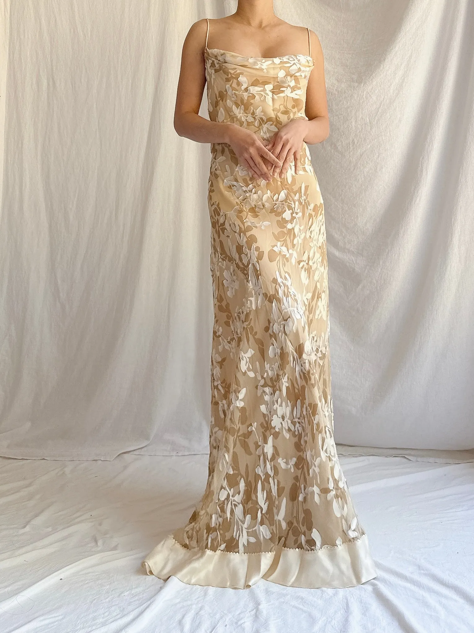 Vintage Silk/Rayon Floral Gown - M