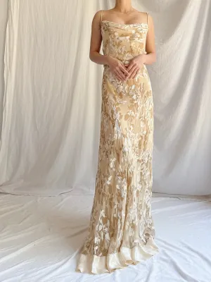 Vintage Silk/Rayon Floral Gown - M
