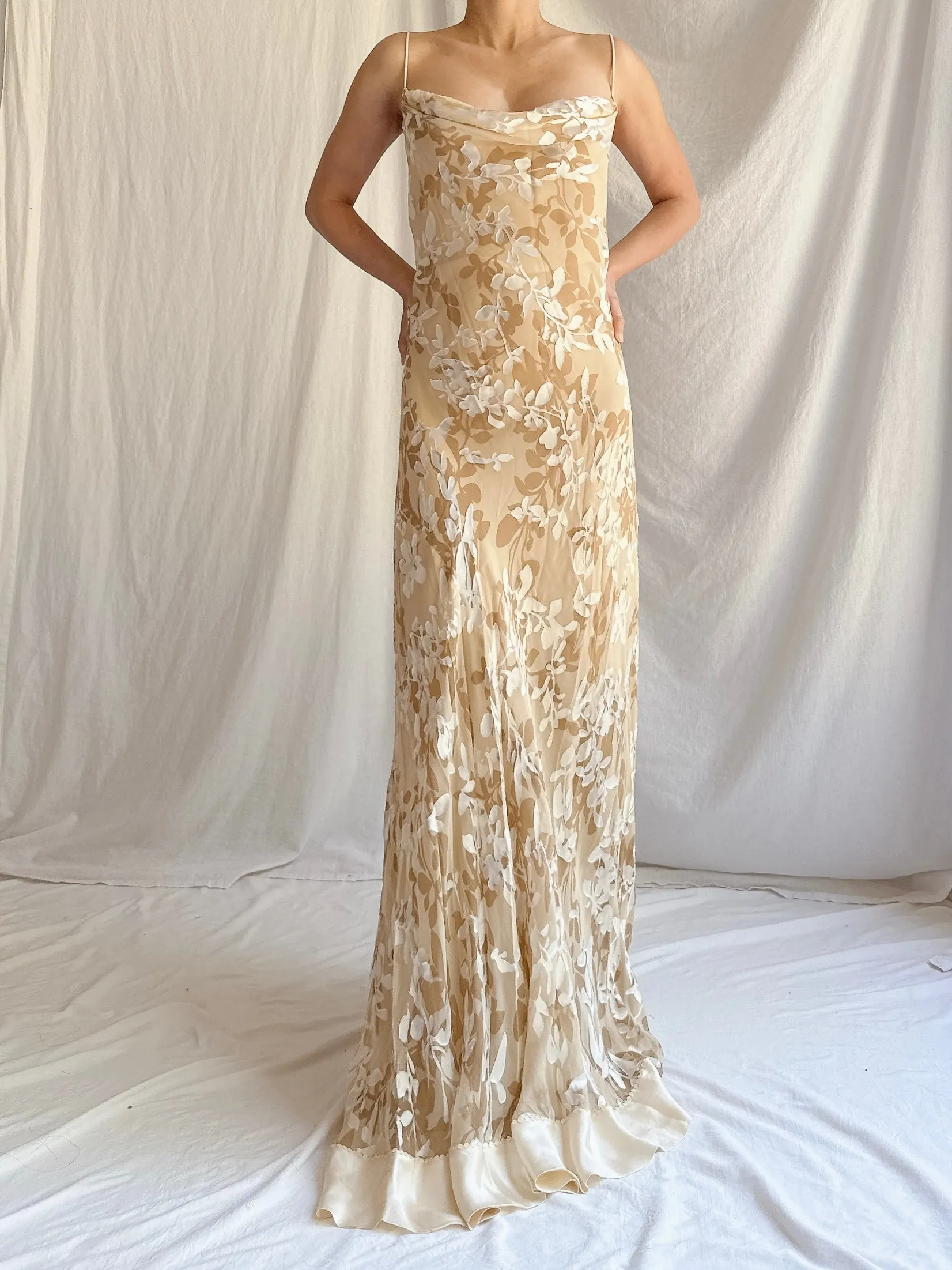 Vintage Silk/Rayon Floral Gown - M