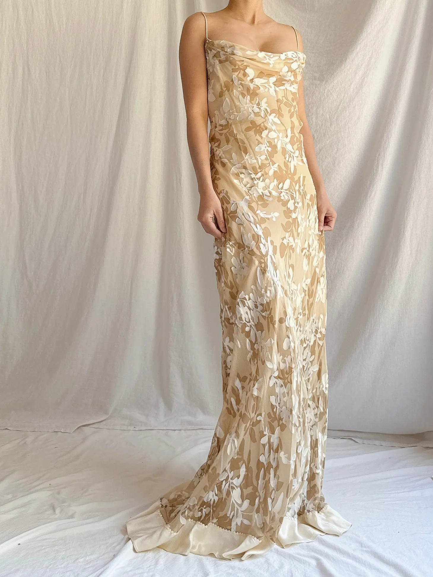 Vintage Silk/Rayon Floral Gown - M