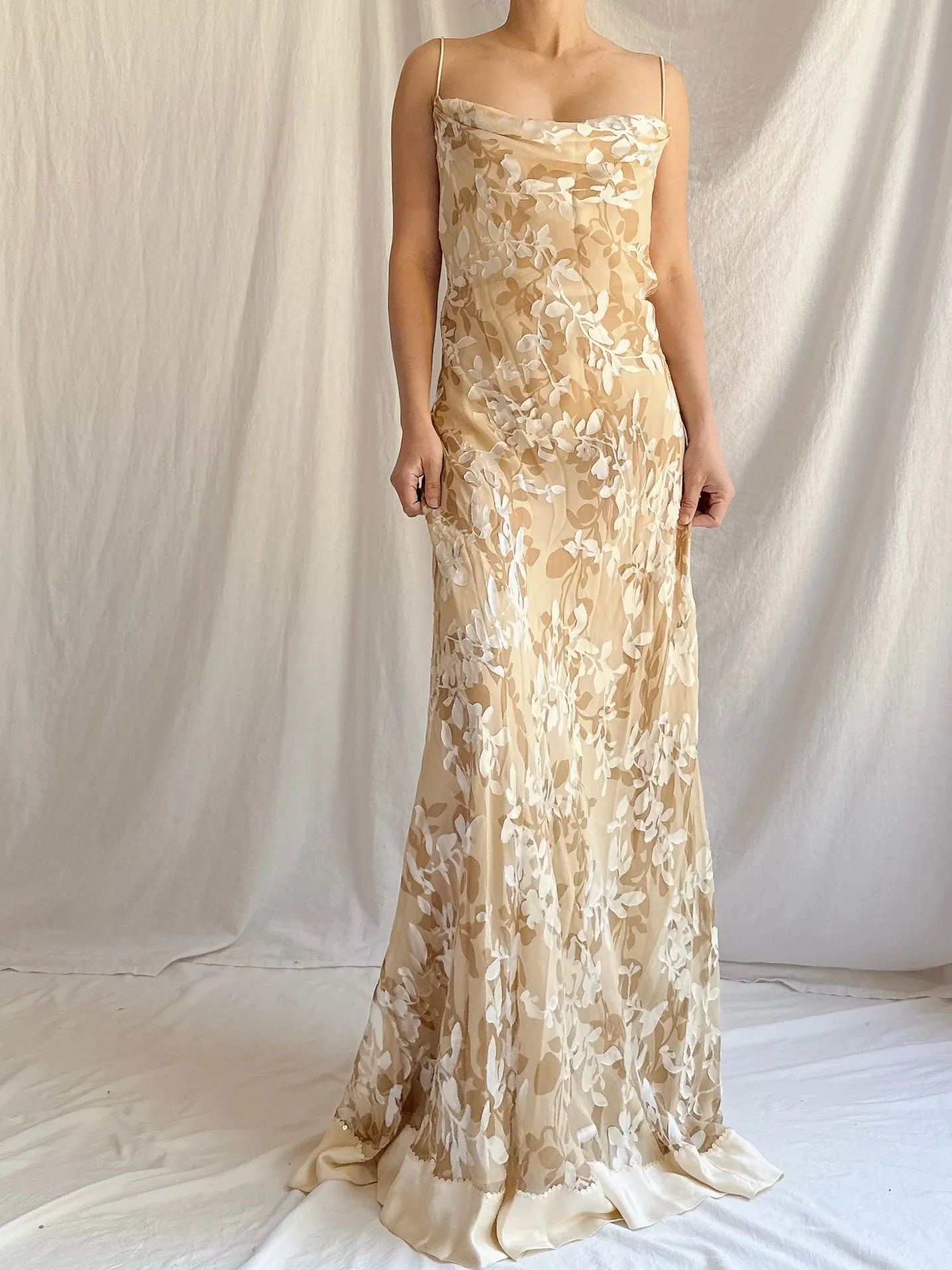 Vintage Silk/Rayon Floral Gown - M