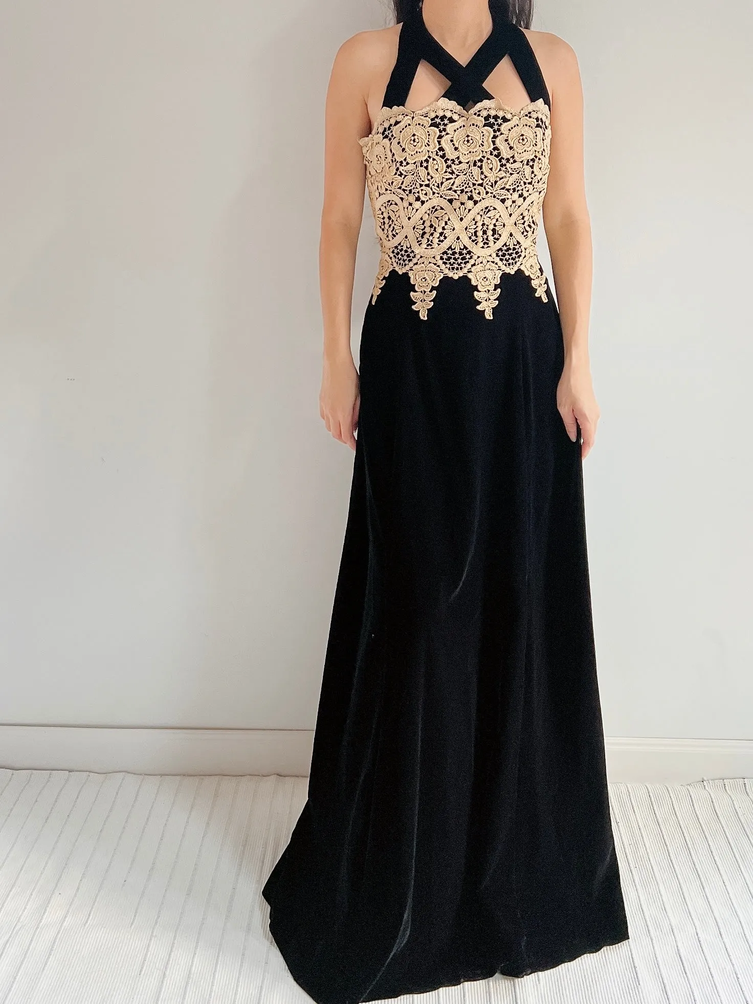 Vintage Velvet and Embroidered Gown - S