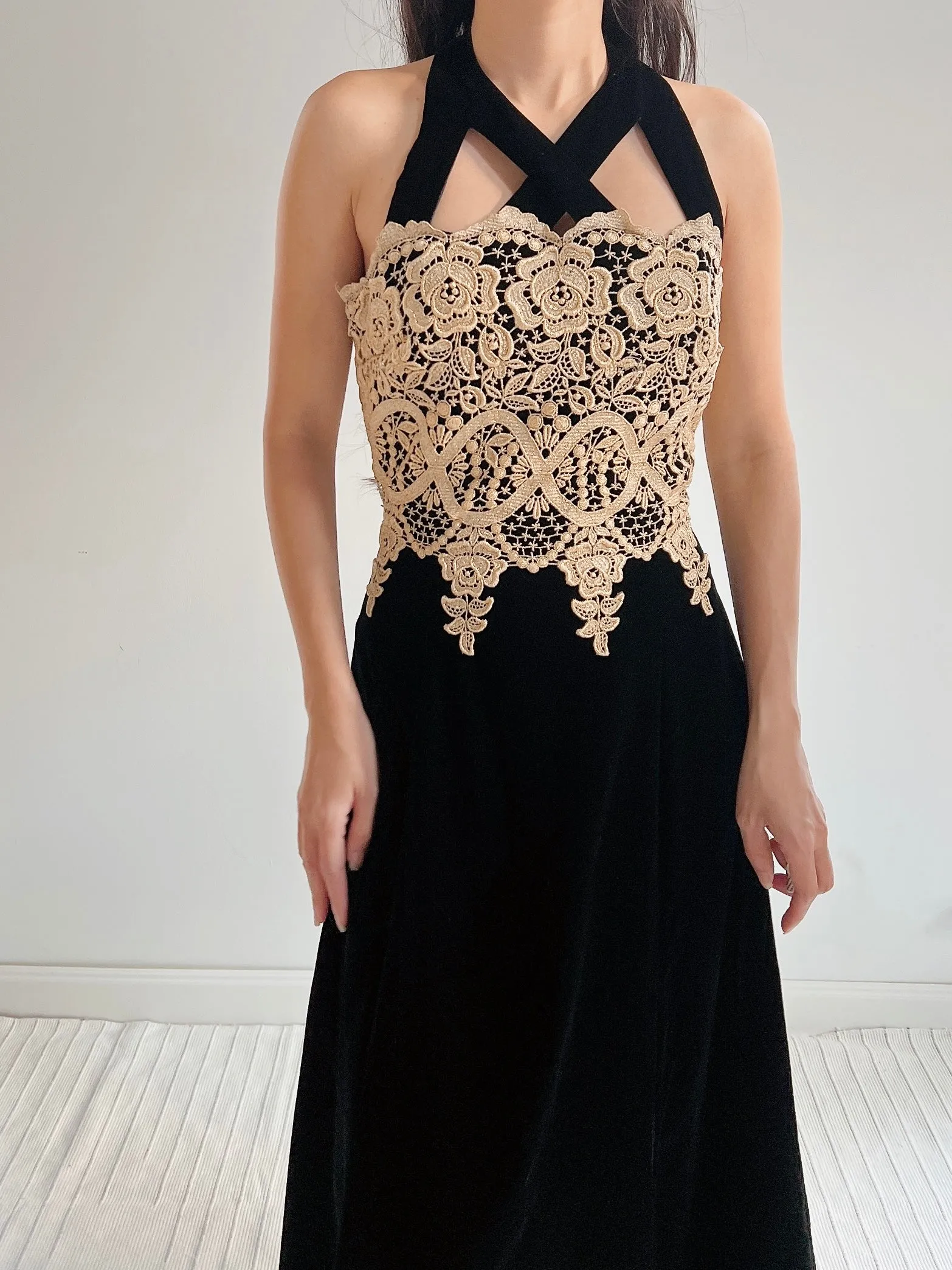 Vintage Velvet and Embroidered Gown - S