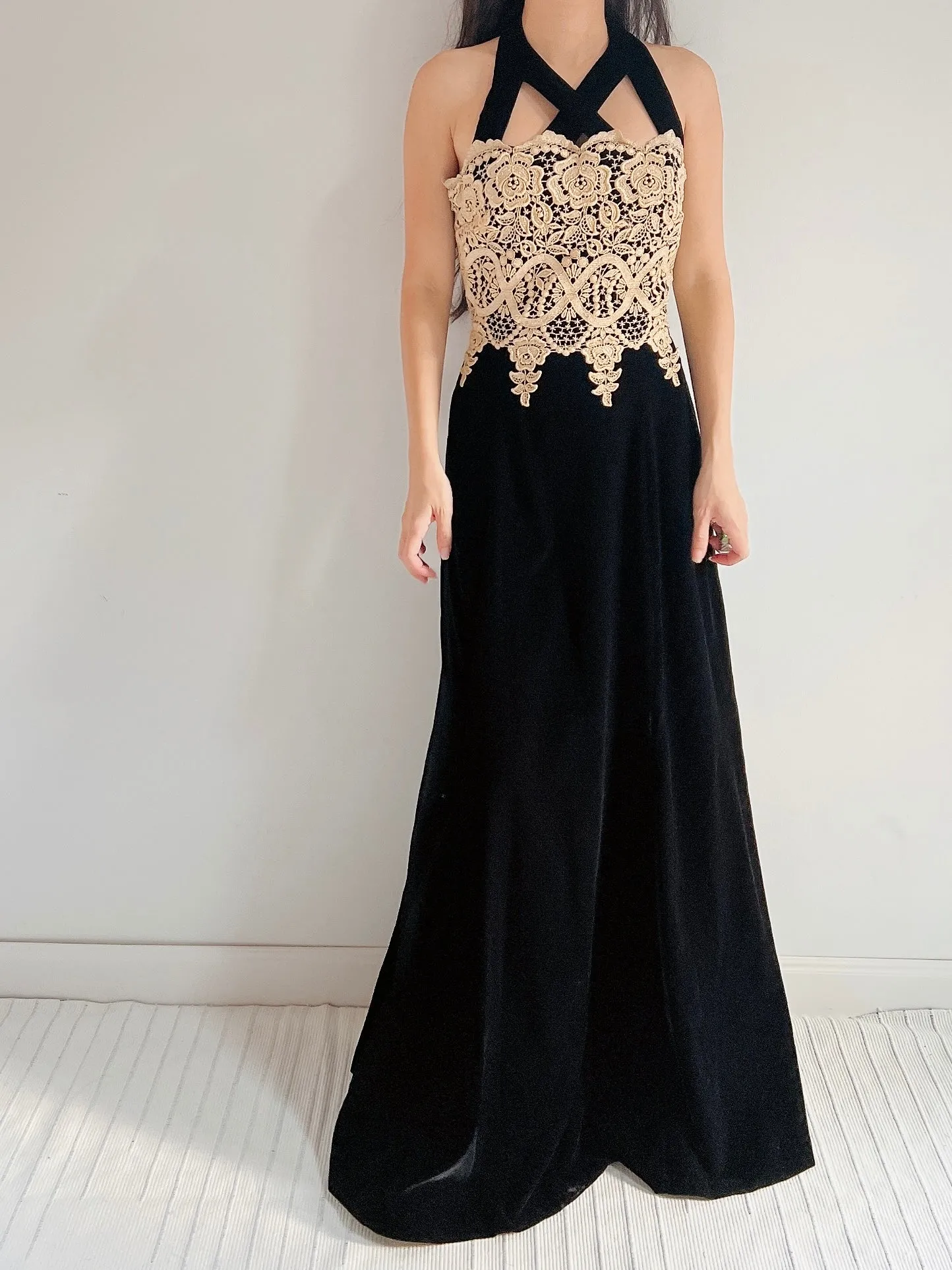 Vintage Velvet and Embroidered Gown - S