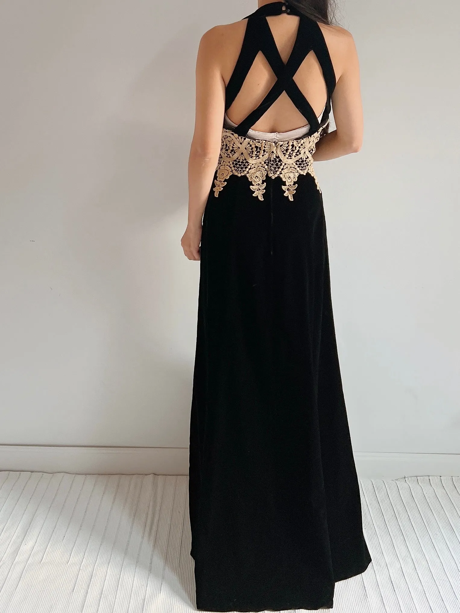 Vintage Velvet and Embroidered Gown - S