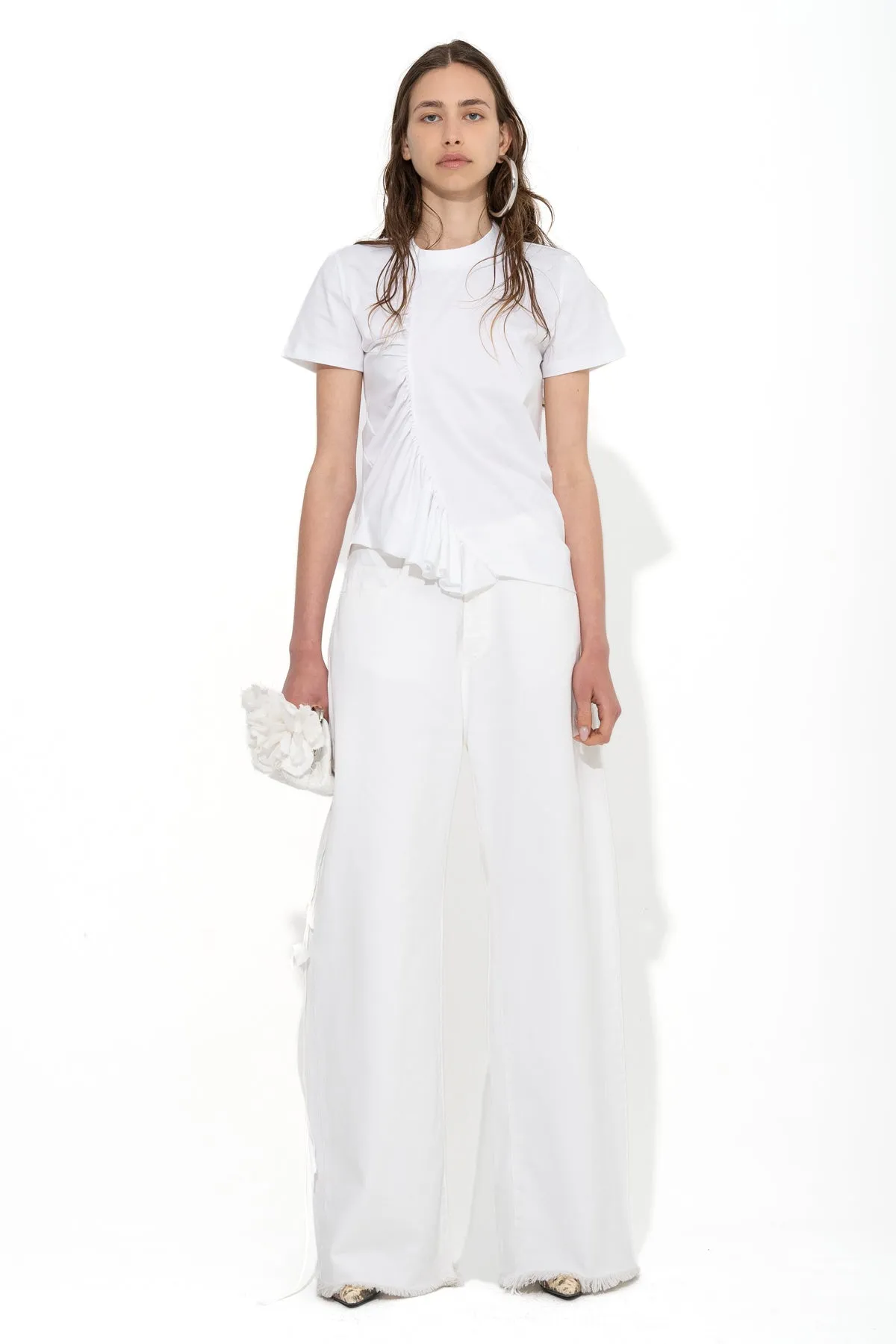 WHITE GATHERED T-SHIRT