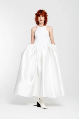WHITE LONG DRESS WITH FULL SKIRT