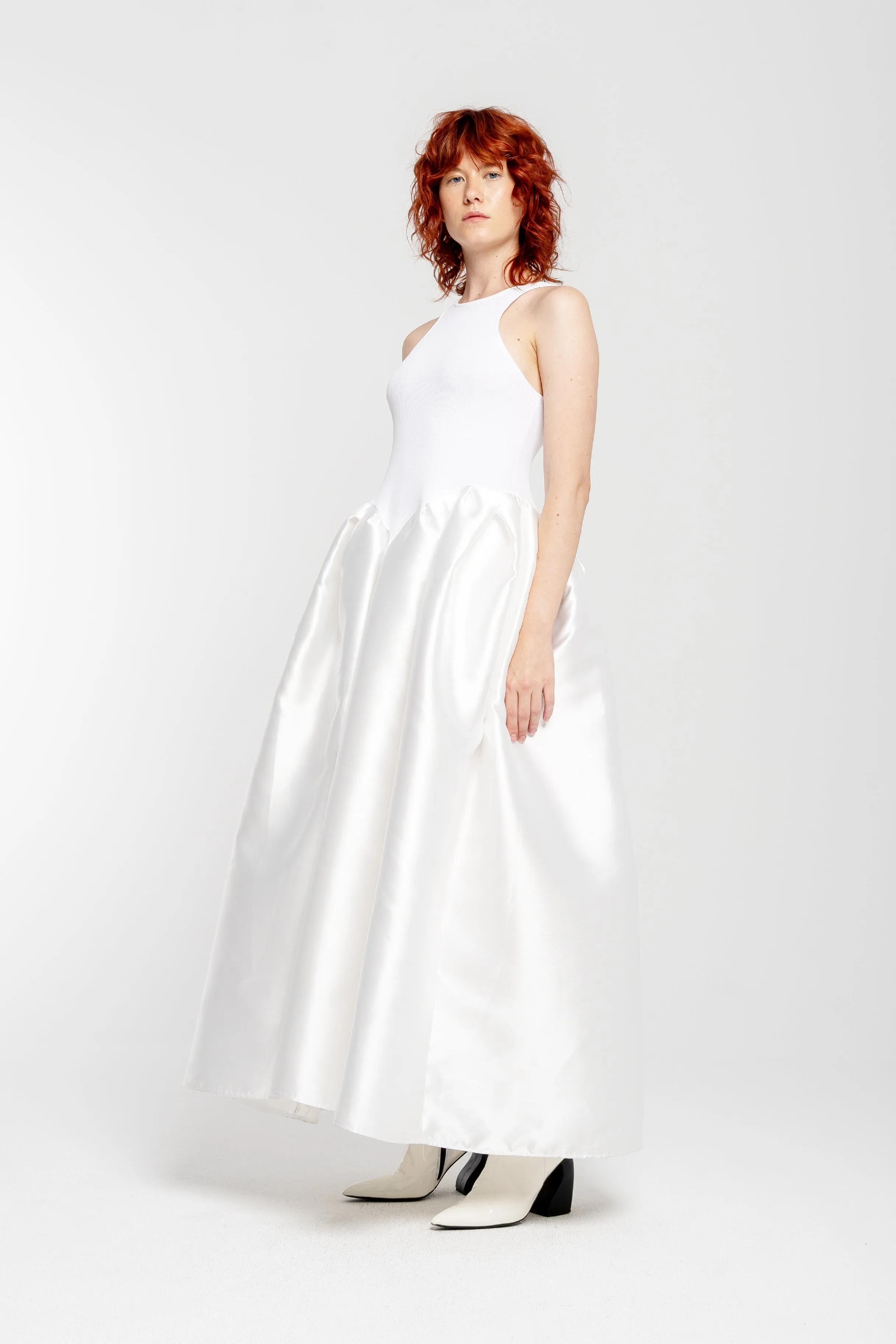 WHITE LONG DRESS WITH FULL SKIRT