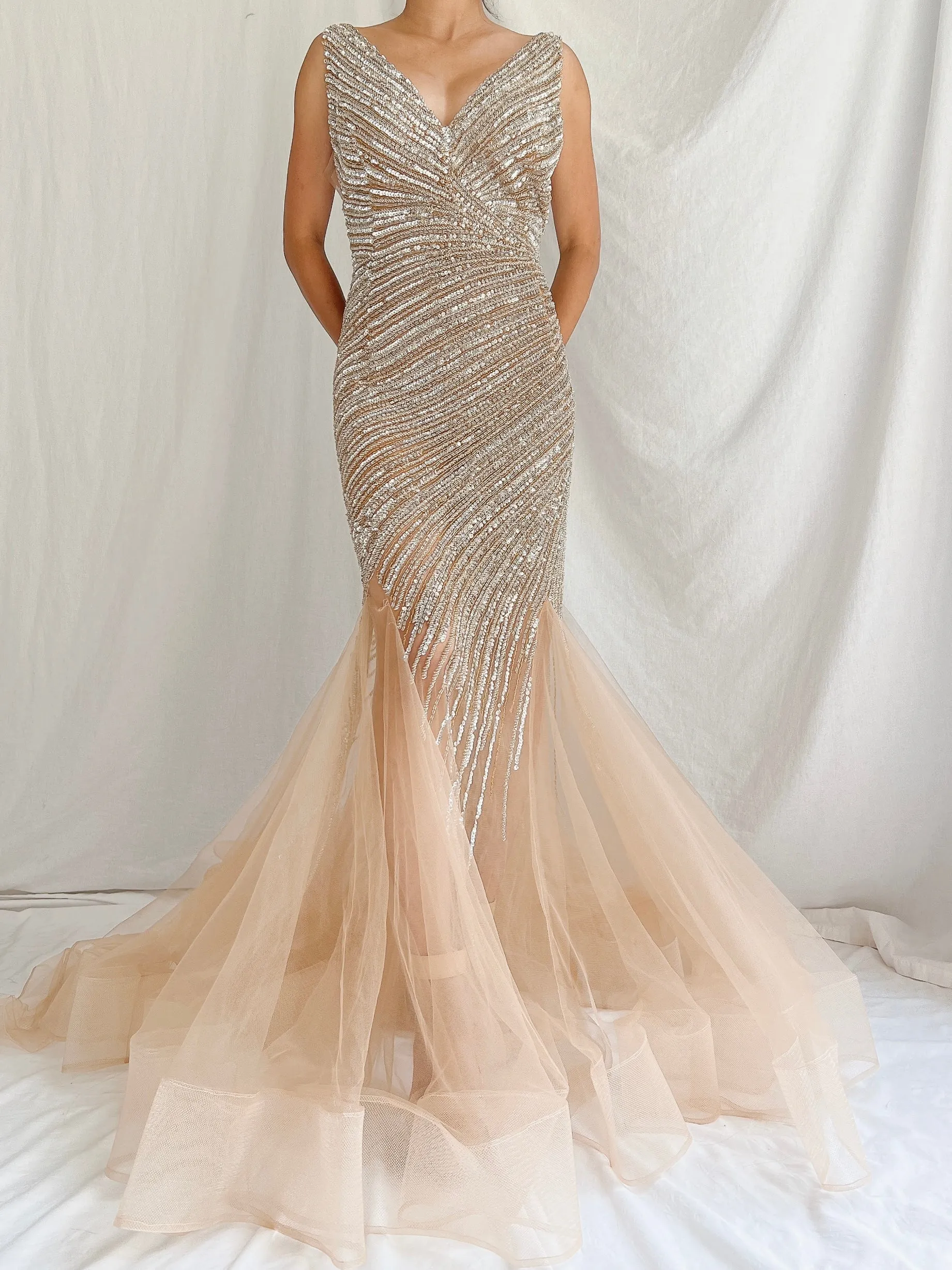 Y2K Nude Sequins Dress - M