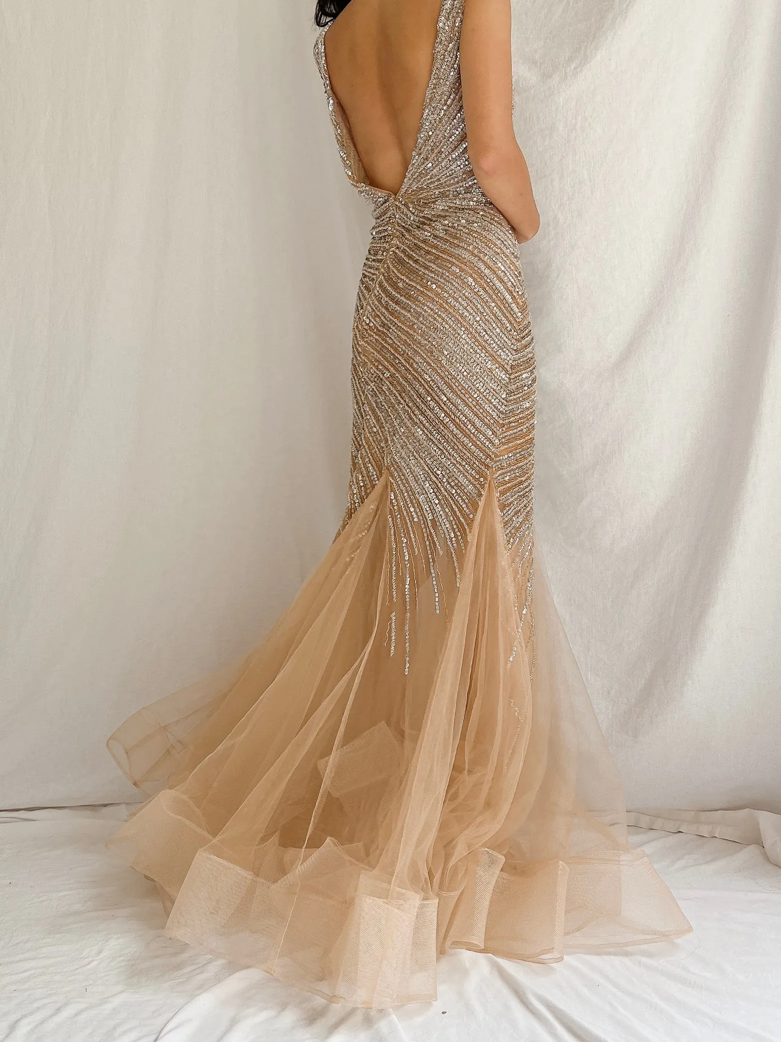 Y2K Nude Sequins Dress - M