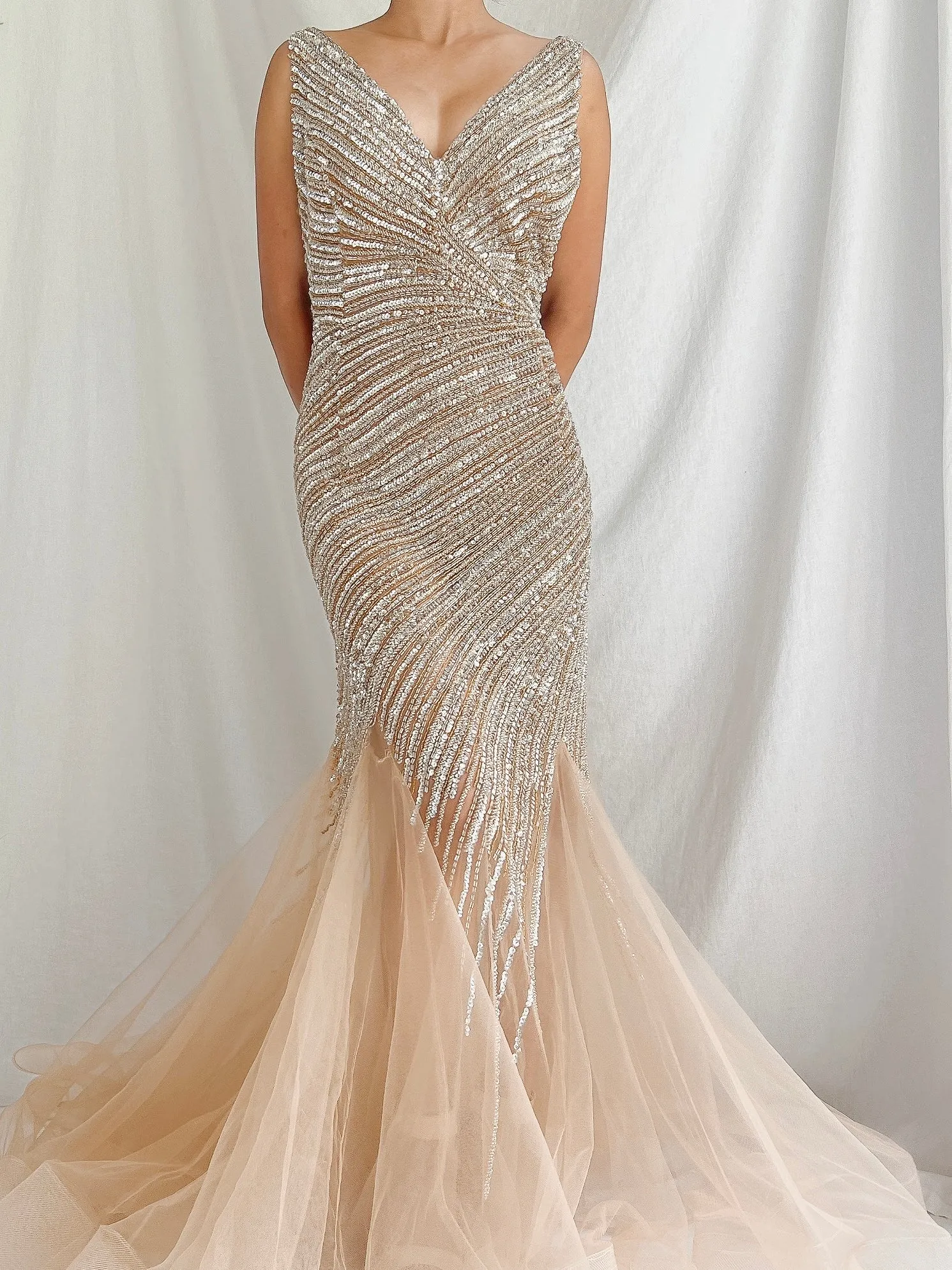 Y2K Nude Sequins Dress - M